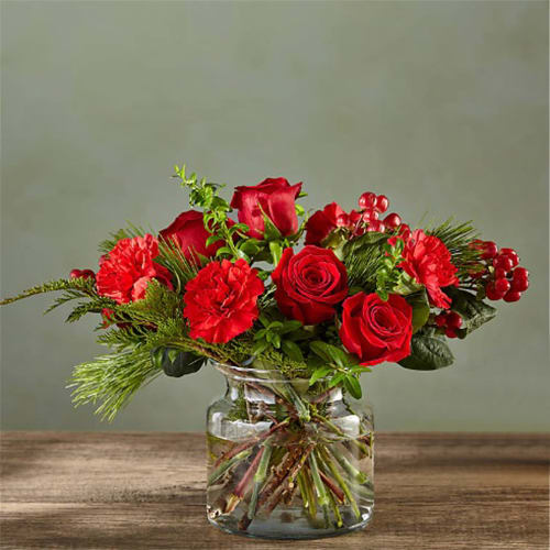 Festive Perfume Bouquet - Seductive and serious, this deep crimson bouquet of roses.