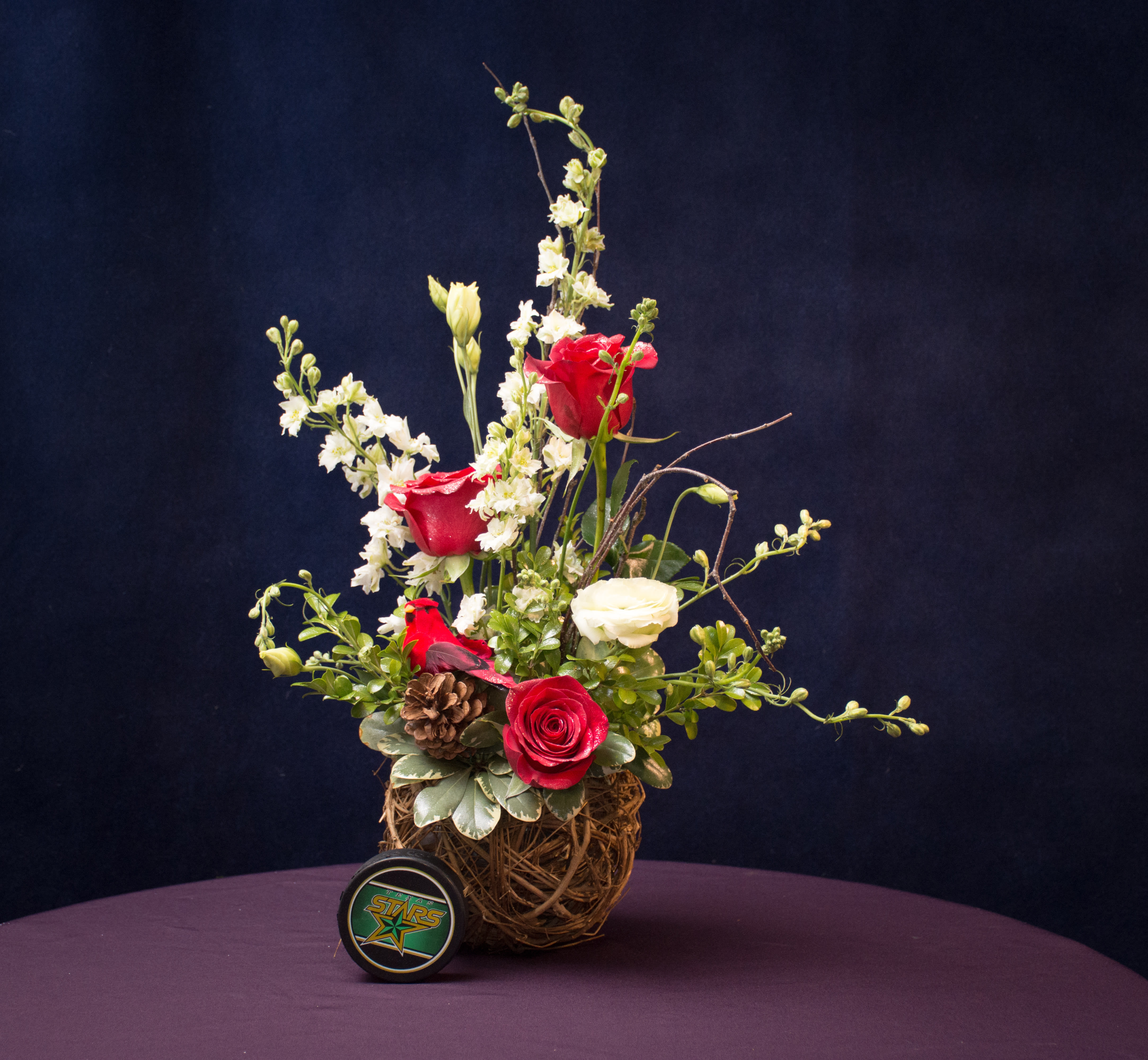 Christmas Cardinal - A loosely woven Birds nest is a feature of this unique arrangement.  I love watching the cardinals out my window this time of year.