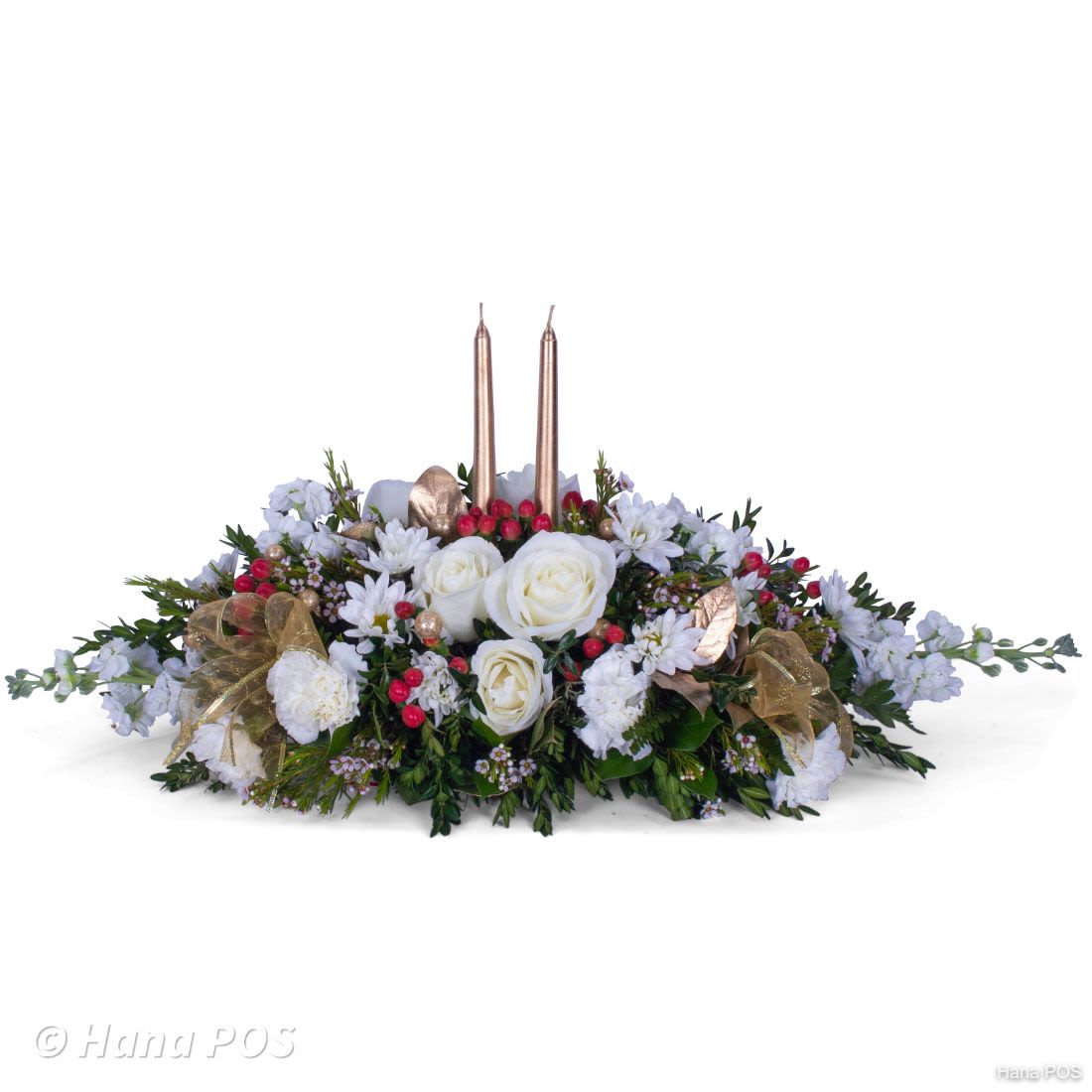 Classic Christmas  - Share the Joy of the Christmas Season to the those you love with the beautifully traditional holiday bouquet! Sure to please with its long lasting evergreens and Christmas trimmings!    (Flowers types may vary depending on availability)