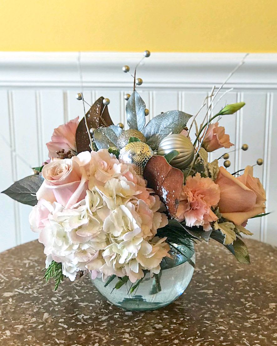 Victorian Christmas Bowl - A clear glass bubble bowl filled with a softer, more subtle expression of the holiday spirit.   