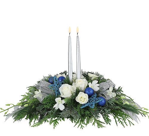  Winter Cheer Centerpiece  - Share the magic and cheer this winter season with our original centerpiece  A stunning medley of blues, silvers, whites, and festive holiday greenery. The perfect choice to spread love, cheer and the Magic of Winter