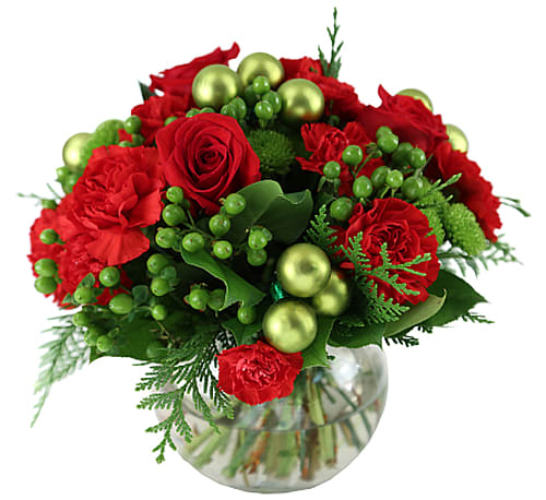 Spirit of the Season Arrangement - This arrangement is anything but mean! Bright and fun shades of red and green evoke the true feelings of Christmas and could make anyone's heart grow three sizes.. or more!