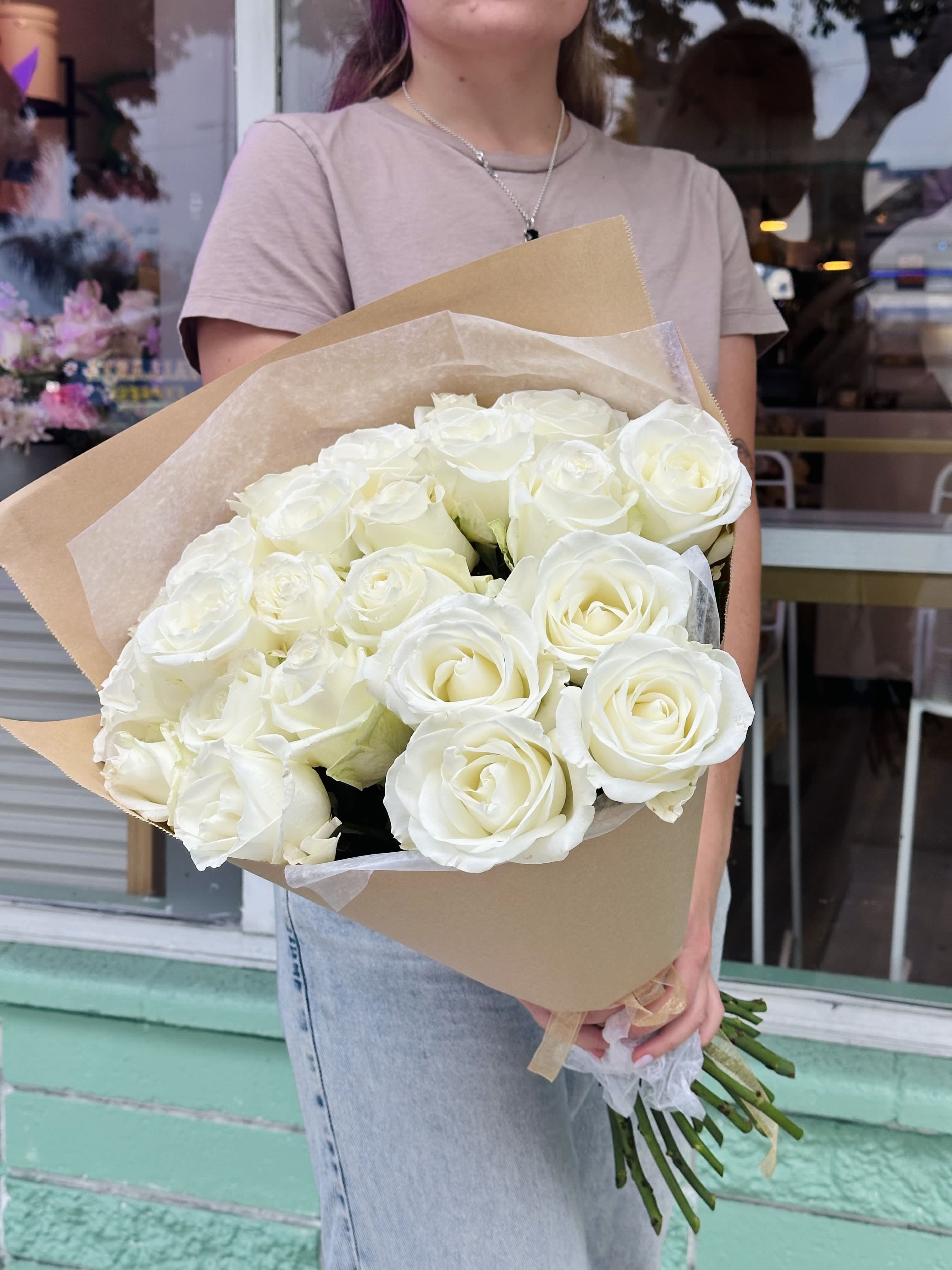 Whipped Cream Rose Bouquet - 24 premium cream roses hand tied in the perfect gentle bouquet
