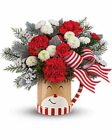 Send A Hug Oh Deer - Spread joy across the snowy miles with this cheerful holiday reindeer! Overflowing with fresh, festive blooms, this ceramic keepsake is ideal for displaying flowers today and enjoying cocoa on Christmas morning!