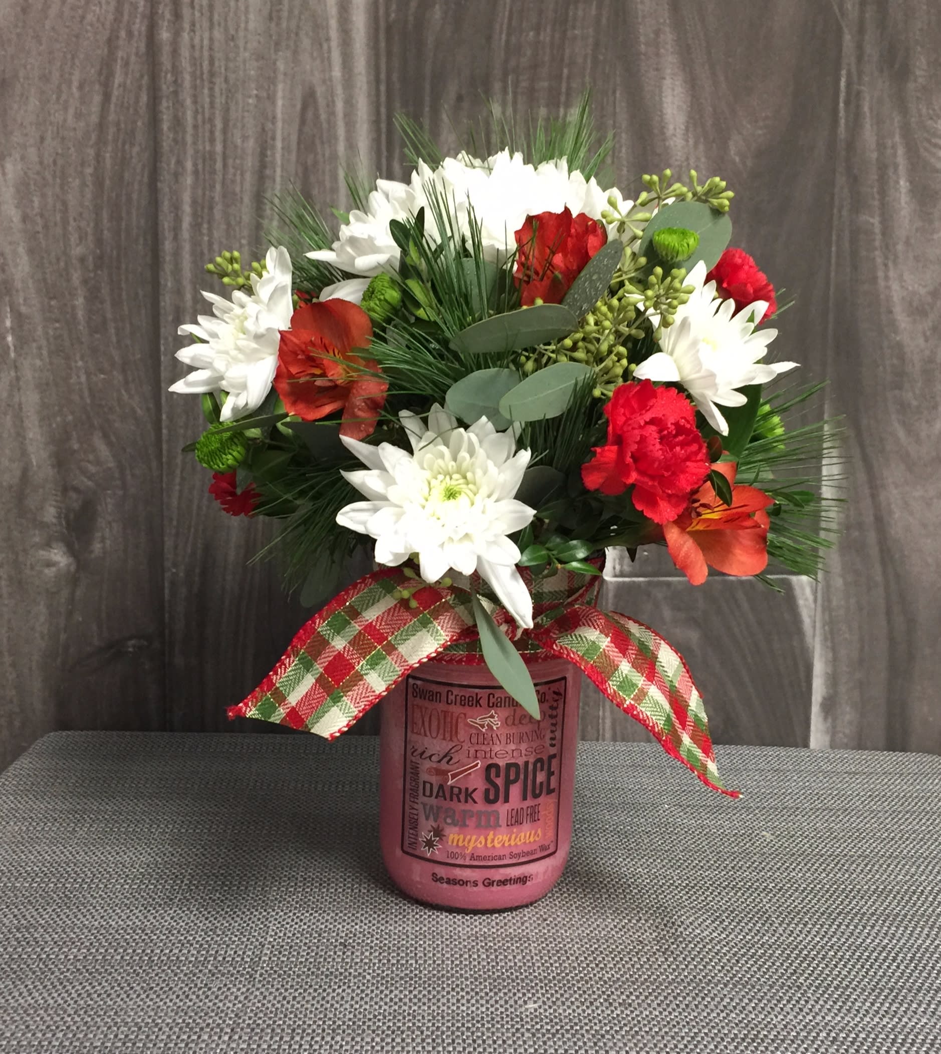 Holiday Flowers &amp; Scents - Send this lovely arrangement with a candle to keep and enjoy!