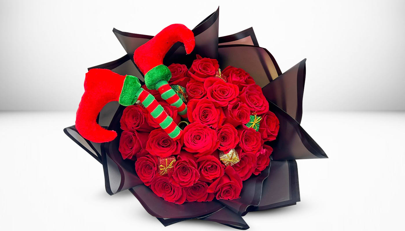 Christmas Gift - 25 Red Roses White decorations elf Christmas 