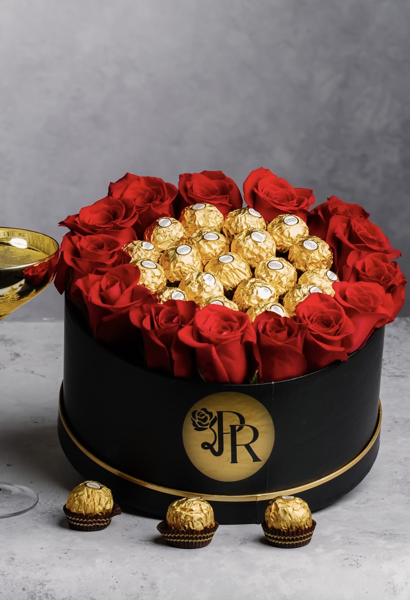 Round Black Deluxe FERREROS - sweet tooth? we got you covered! roses and the most delicious Ferrero chocolates