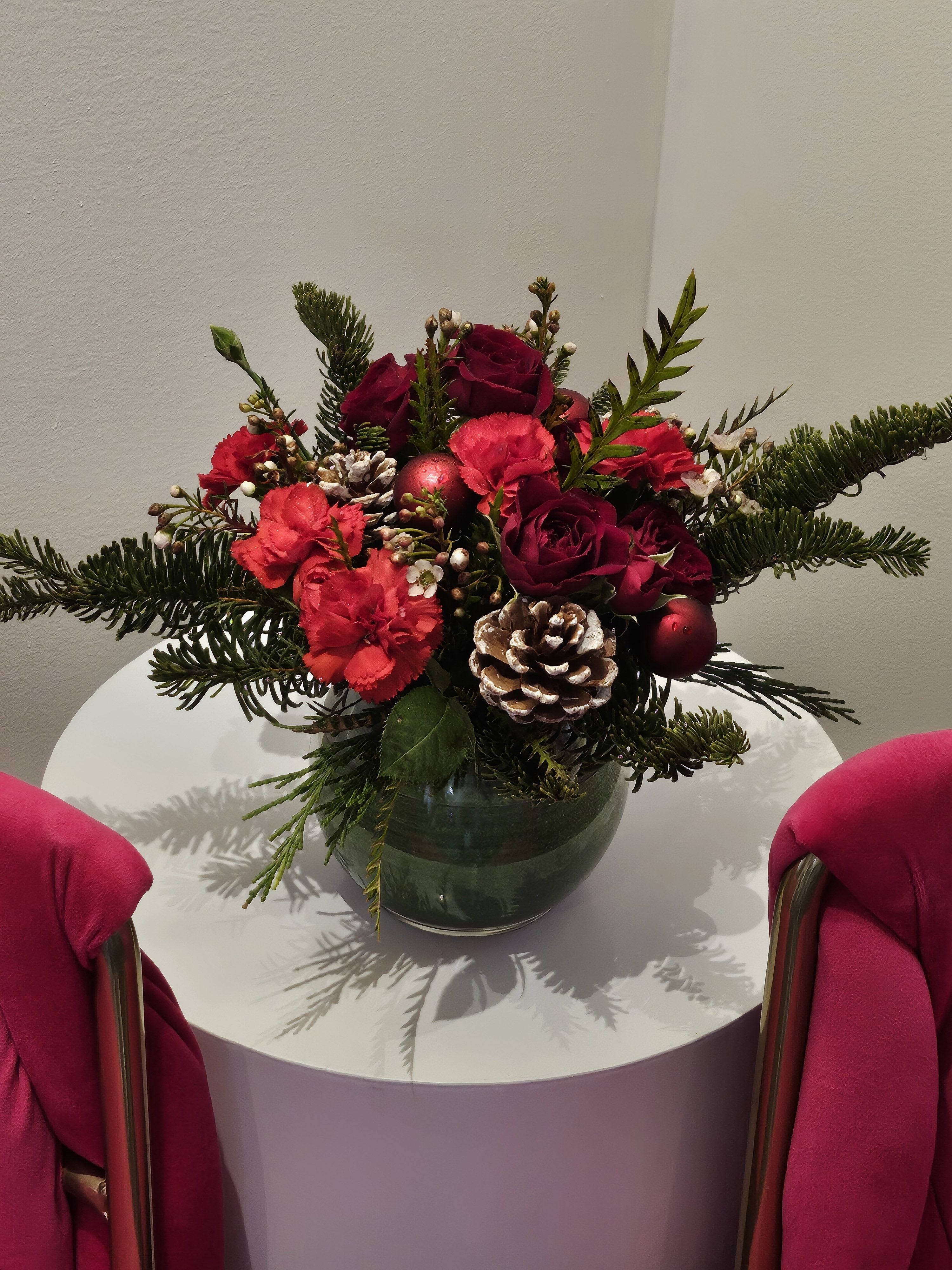 Holiday Arrangement 3 - Pine, Pine Cones, Christmas decorations.