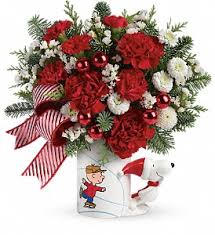 Peanuts christmas mug - This Christmas treat is doubly sweet! PEANUTS® lovers young and old will adore this two-in-one gift, featuring a fresh bouquet of red and white blooms delivered in a cute, collectible Charlie Brown mug that's perfect for Christmas cocoa. What a fun-filled way to celebrate the holiday, and the 50th Anniversary of A Charlie Brown Christmas.