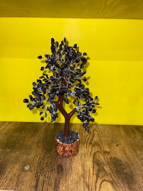 Black Tourmaline Tree Small Size Approx 11&quot; H.  - Shield of Armor -   Tourmaline helps to create a shield around a person or room to prevent negative or unwelcome energies from entering. It is also grounding and helpful in balancing all of the chakras. The stone can even dissolve challenging energy and negative thought patterns, transmuting them into more beneficial energy and beliefs Black Tourmaline Tree Small Size Approx 11&quot; H