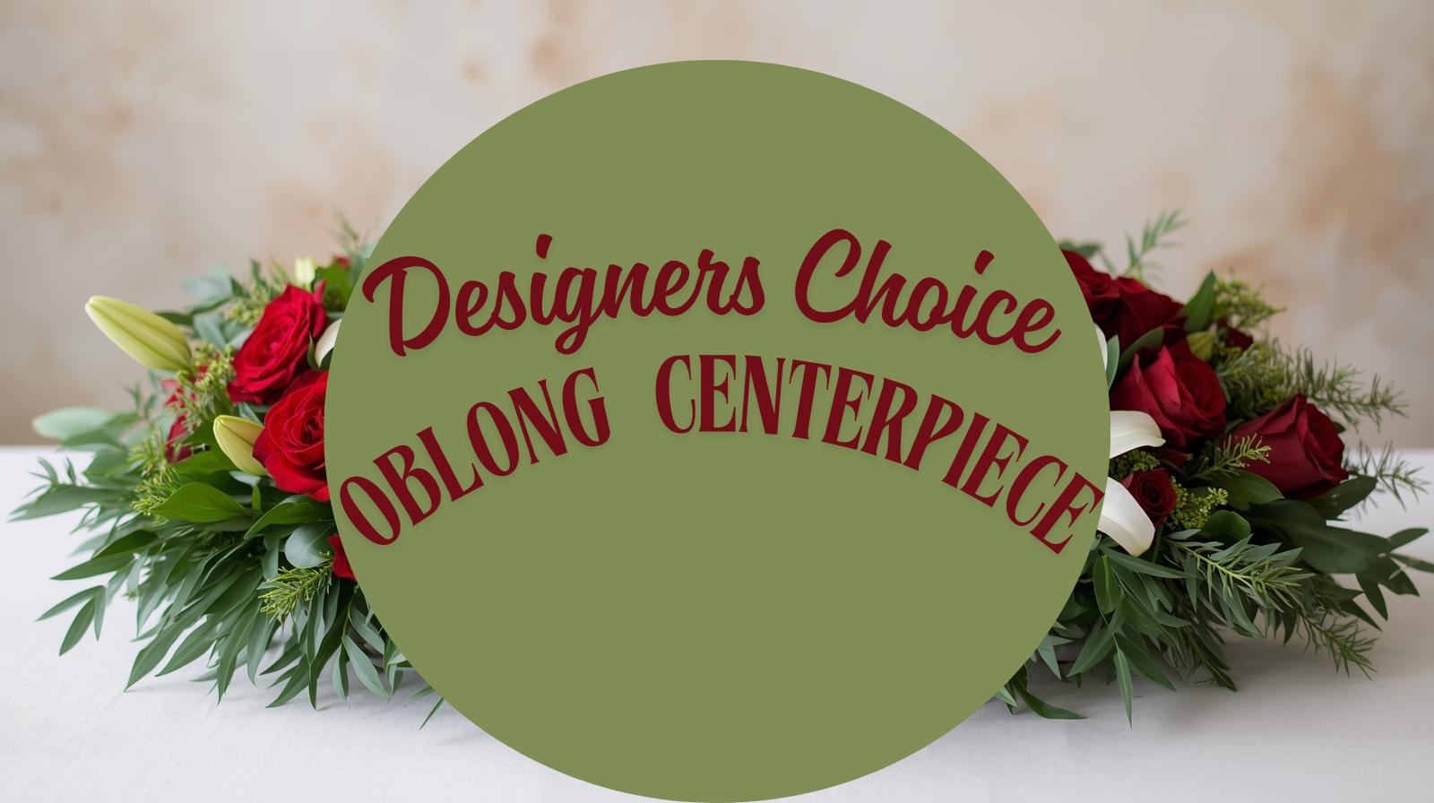 Designers Choice- Oblong Winter Centerpiece -  Festive Winter Holiday Centerpiece  Celebrate the season with a classic Oblong arrangement designed with lush wintergreens and cheerful holiday accents. Perfect for a moderate to full size rectangular table, this centerpiece brings warmth, elegance, and a touch of Christmas spirit to your gathering. Note Upgrading this design will add fullness and richness, but it will not significantly increase the overall size. If you’re looking for a larger centerpiece, please contact our shop directly. 