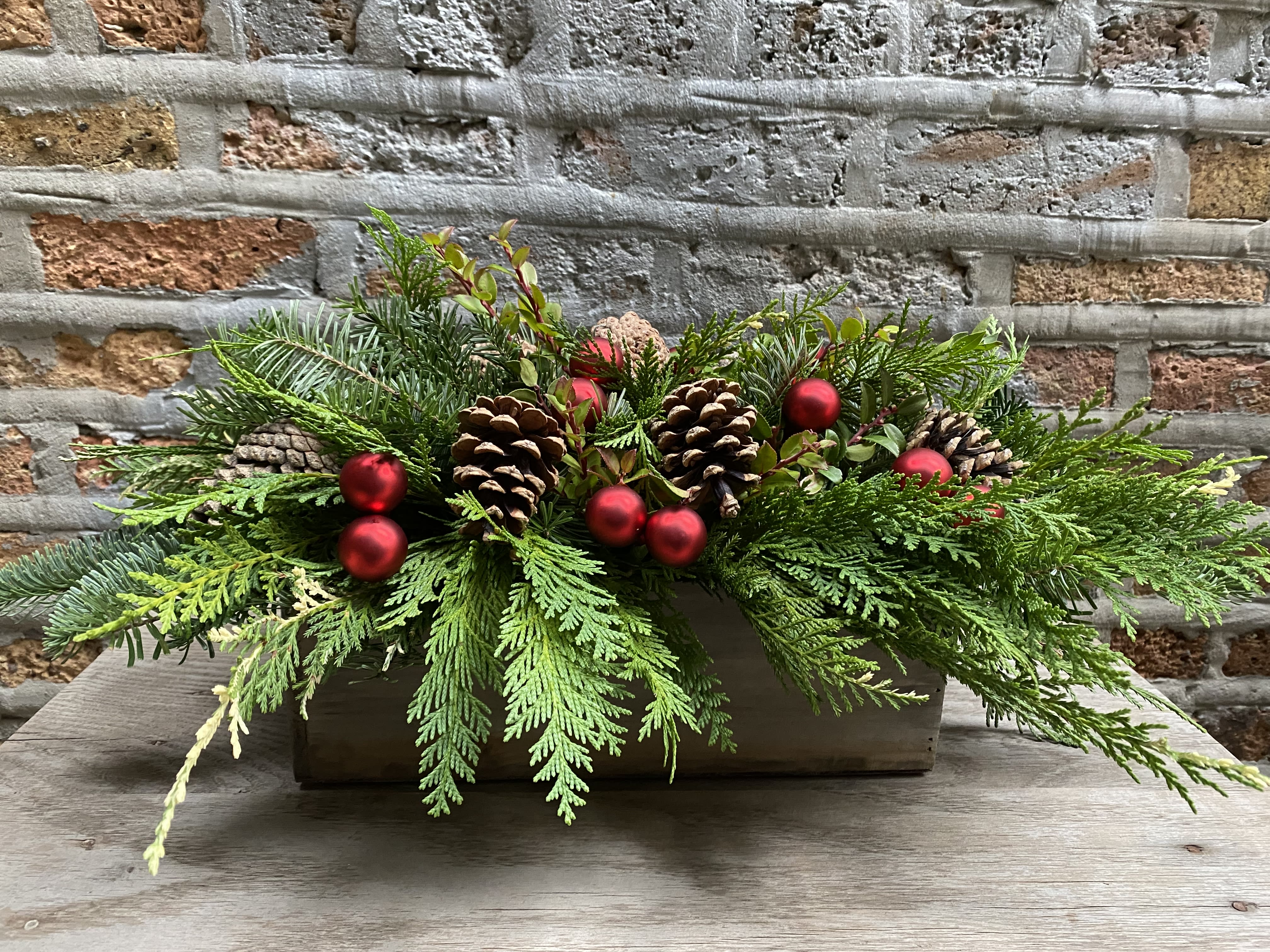 All Evergreen Holiday Boxes - Variety of Evergreens, pinecones and holiday accents - NO FLOWERS  