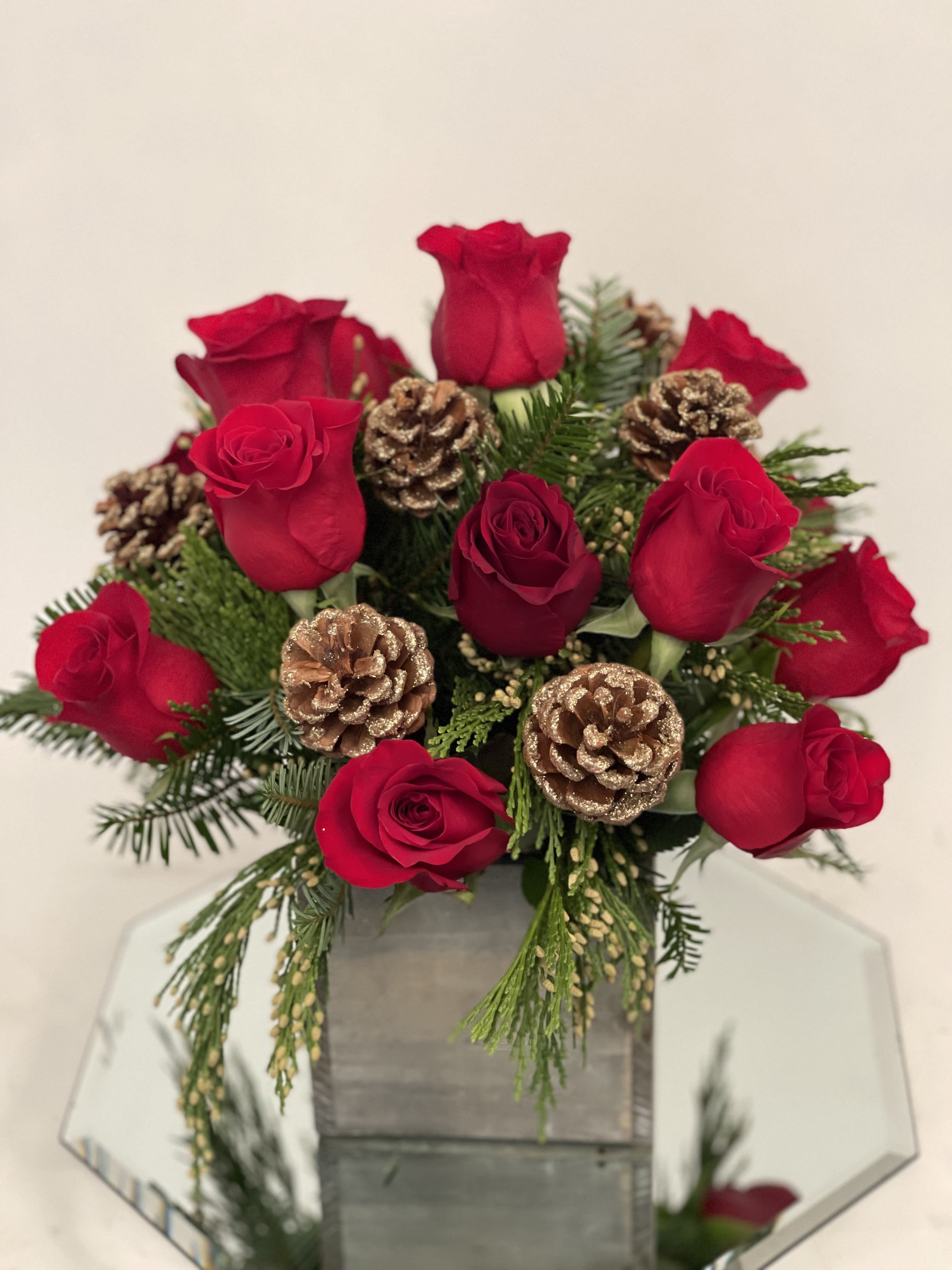 Christmas red roses box  - Made in 5” squared wooden boxe