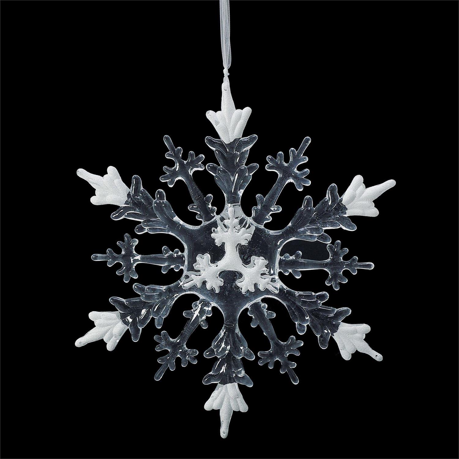 Giant Snowflake Ornament - Make a dramatic winter statement with this stunning Giant Snowflake Ornament, crafted from high-grade acrylic designed to catch and scatter light with brilliant clarity. Measuring an impressive 11.9 inches in a beautifully balanced circular snowflake shape, this piece sparkles like freshly fallen snow illuminated by winter sun.  Its faceted design gives it a gem-like quality, creating shimmering reflections that dance across your tree, window, or decorative display. Lightweight yet visually striking, it brings a sense of icy elegance and holiday magic to any space.  Each ornament is sold individually and available in limited quantities, making it a show-stopping addition for anyone who loves bold, sparkling seasonal décor.