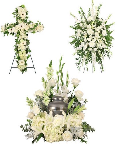 Eternal Memories Sympathy Collection - This Collection combines our most popular memorial arrangements: Two Coordinating Standing Sprays, with an Urn Arrangement. Urn not included.