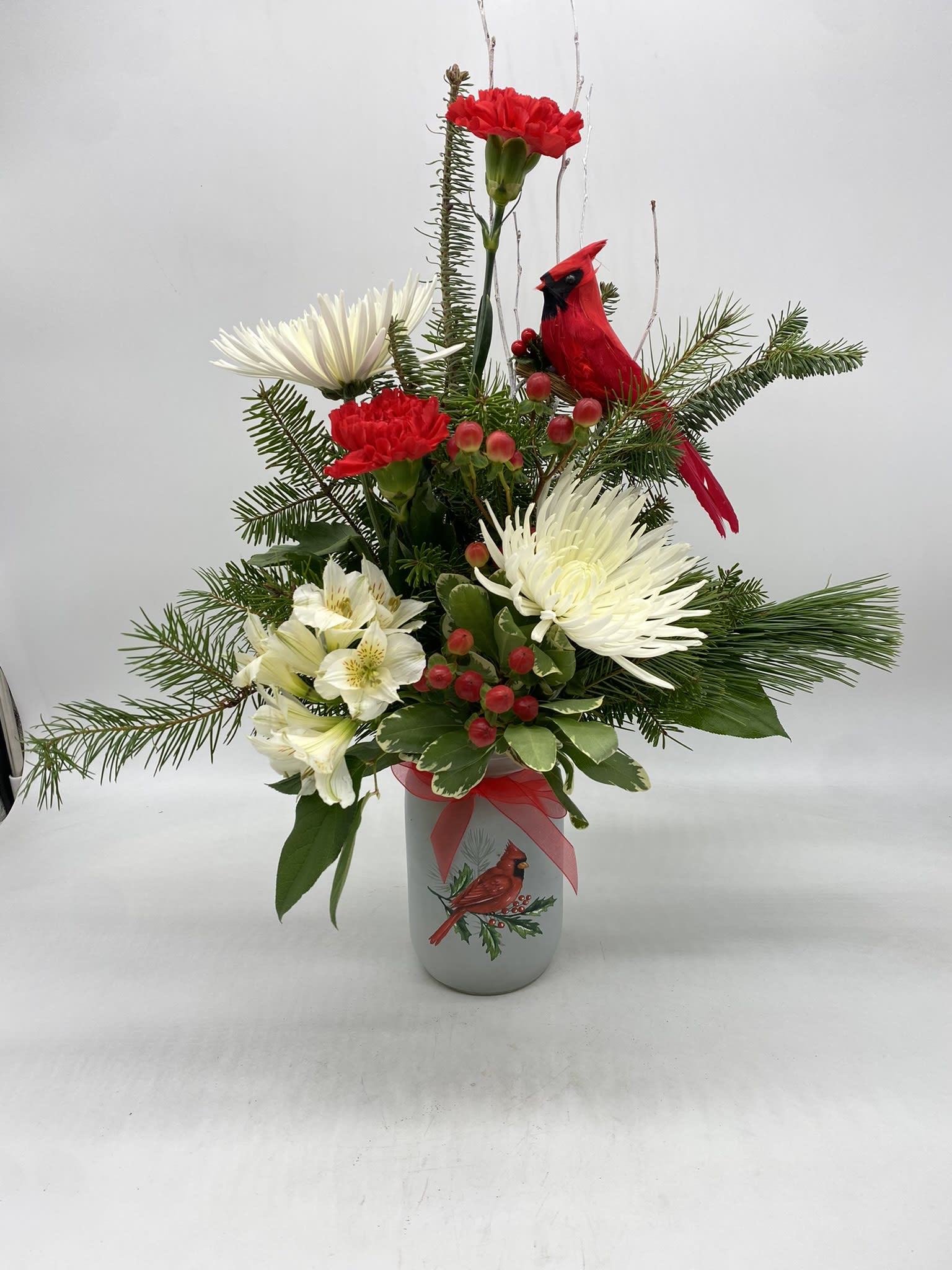 The Cardinal Mason Jar - Frosted Mason Jar decorated 