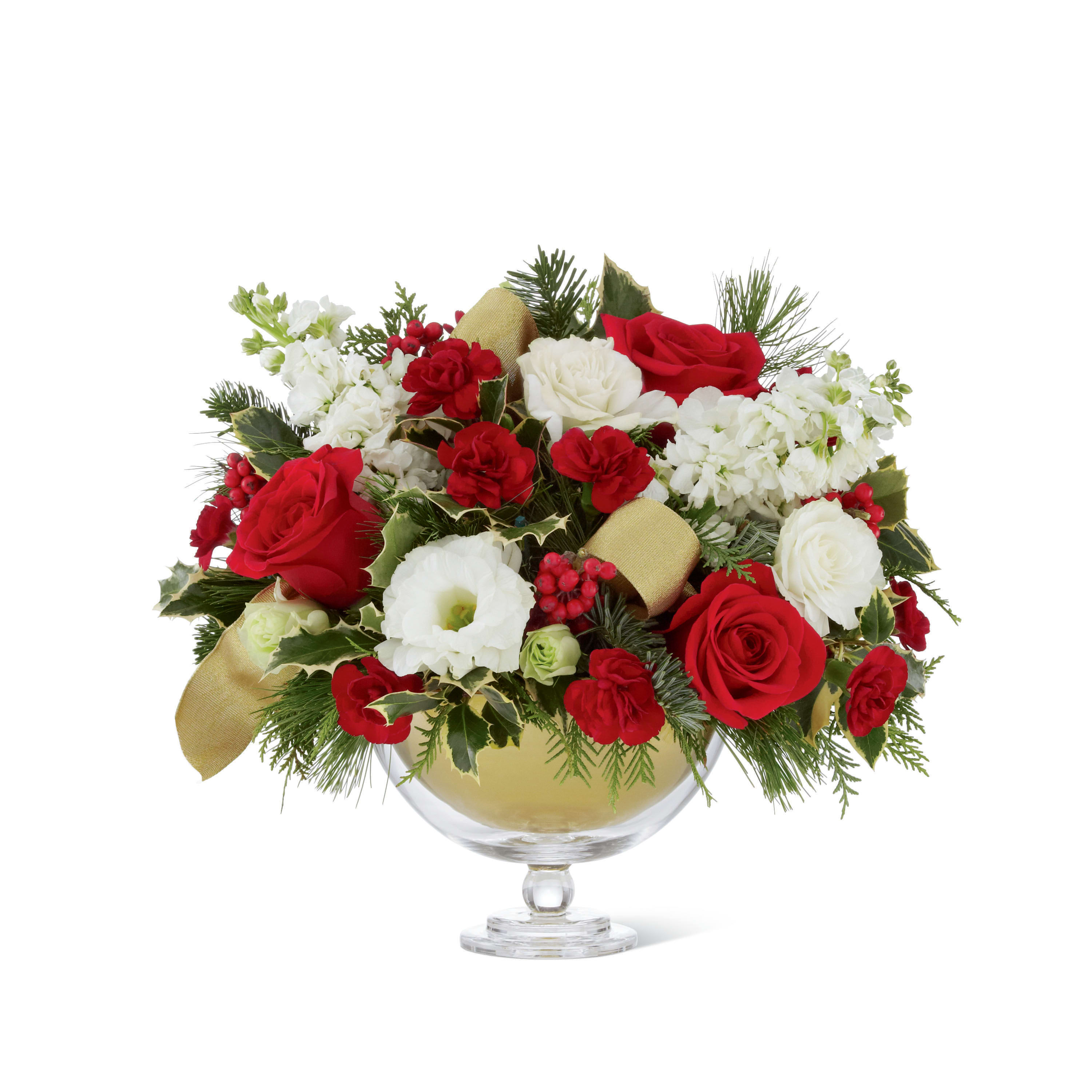  Holiday Peace Bouquet  - Red and Green Holiday Flowers In Footed Bowl 