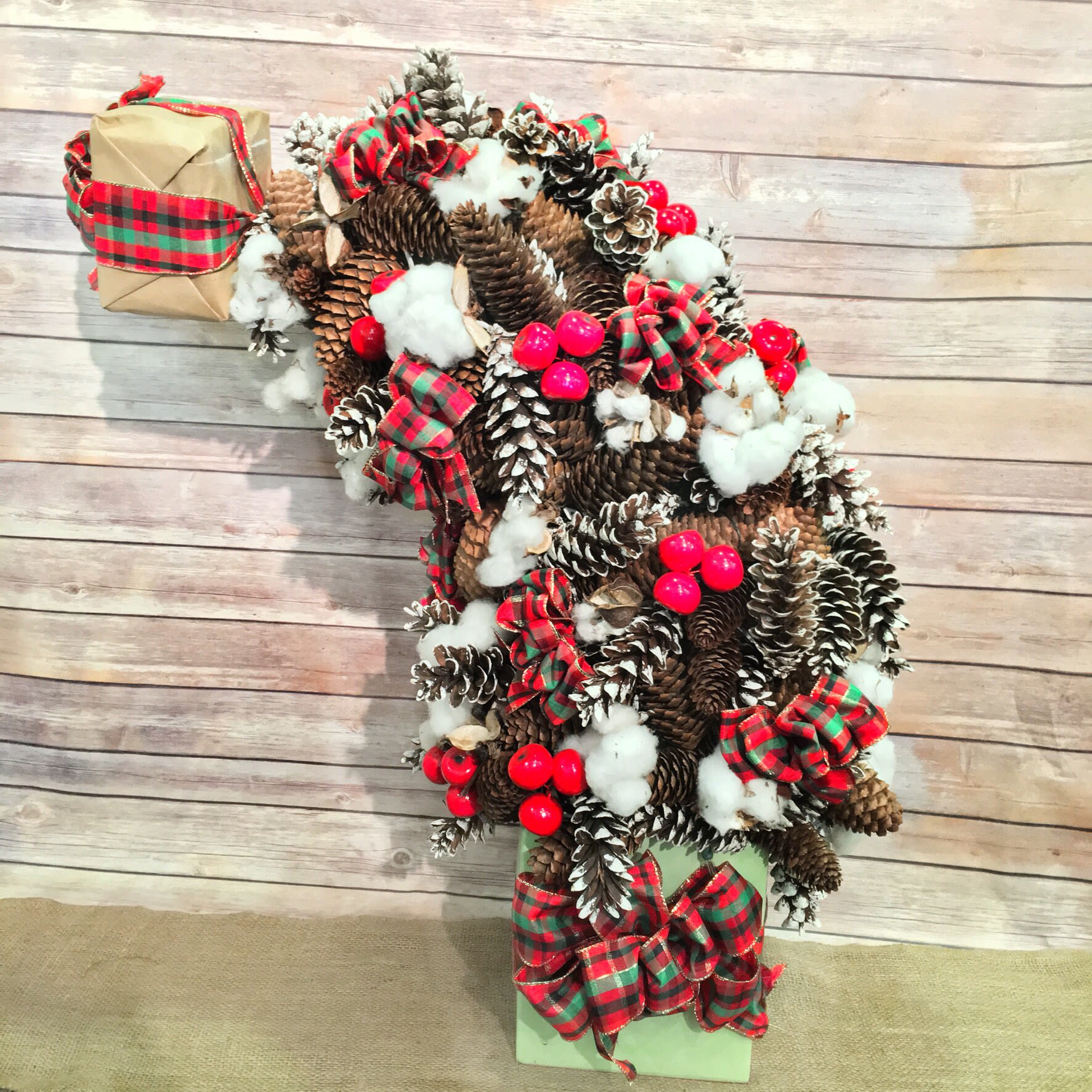 PINE CONE &quot;GRINCH CHRISTMAS TREE&quot; - ONE OF A KIND HANDMDE PINE CONE TREE. UNIQUE AND EXCLUSIVE WITH A TWIST FOR CHRISTMAS. 