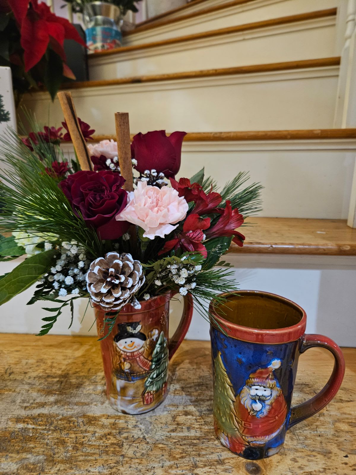Country Christmas Collection II - This Rustic mug is filled with holiday cheer! Perfect for hot chocolate, coffee or tea when the flowers have gone by!