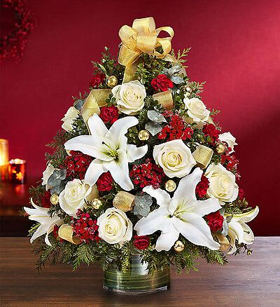 Spectacular Holiday Decorated Boxwood Tree - Classy and elegant holiday tree, perfect for any place in your home!  Can request without lillies! 