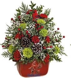 Cardinal Heirloom Tree (LIMITED QTY A Teleflora design) - An instant holiday heirloom! Brighten many Christmases to come with this hand-painted stoneware serving dish that perfectly presents a festive floral tree.  Classic meets modern for the holidays! This charming stoneware serving bowl adorned with a sweet, nostalgic cardinal is FDA-approved to safely serve and store food.