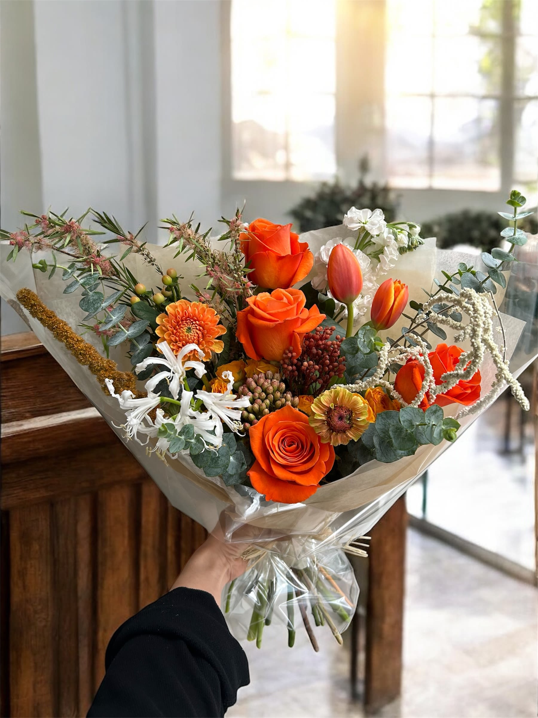 Delightful - Please keep in kind that no arrangement can be made identical to the photos shown (as some flowers are seasonal). Therefore, we will substitute them accordingly with in-season flowers instead. We will do our absolute best to arrange the flowers as similar as possible with the photos shown!   For Bouquets, we DO NOT include vases unless you add one.  For Vased Flowers, we include vases.   Right now, you can expect fall blooms sourced from local farms.   We use small ordinary 4in by 3in cards. If you want to send flowers with a special messaging card, please choose one from add-ons!  Delivery: our standard delivery time window is between 3:00pm and 5:00pm.   If you have any questions regarding the order, please feel free to contact us!   Email: agapeflower.studio25@gmail.com