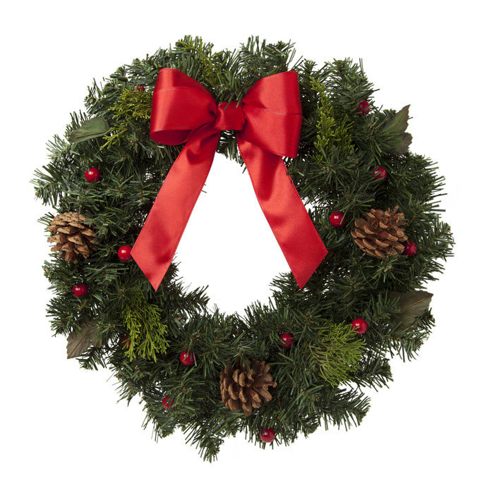 Christmas Wreath - Seasonal Christmas wreath arranged with fillers and a decorative ribbon. 