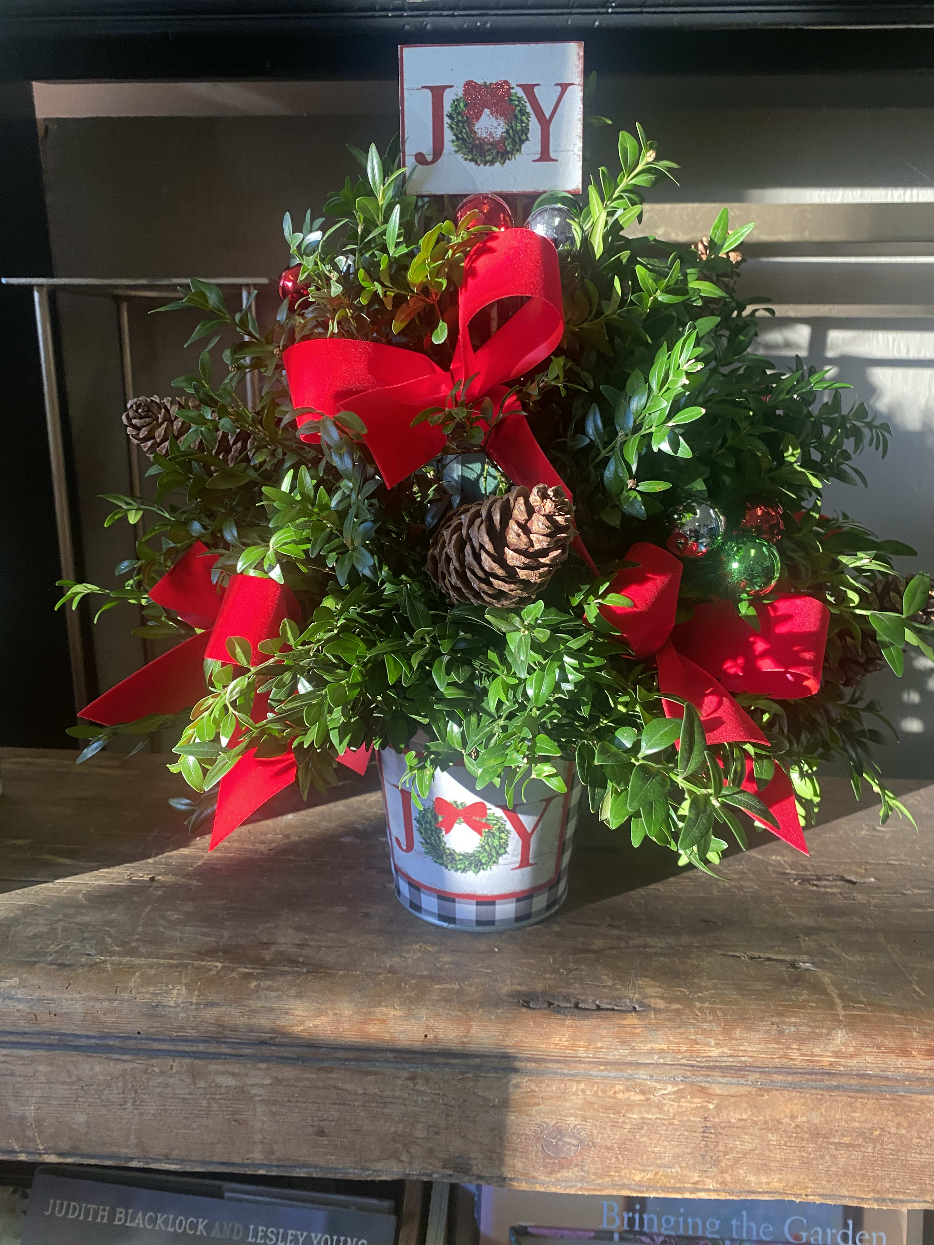 Sending Joy - Send some Joy with this table top boxwood tree. Perfect for the Holiday!