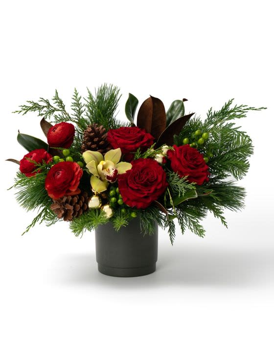 Enchanted Evergreen - A striking celebration of the season, our Crimson &amp; Pine Collection featuring our Twilight Crimson Centerpiece, Crimson and Orchid, Scarlet Trio, Winter Rose and Enchanted Evergreen.