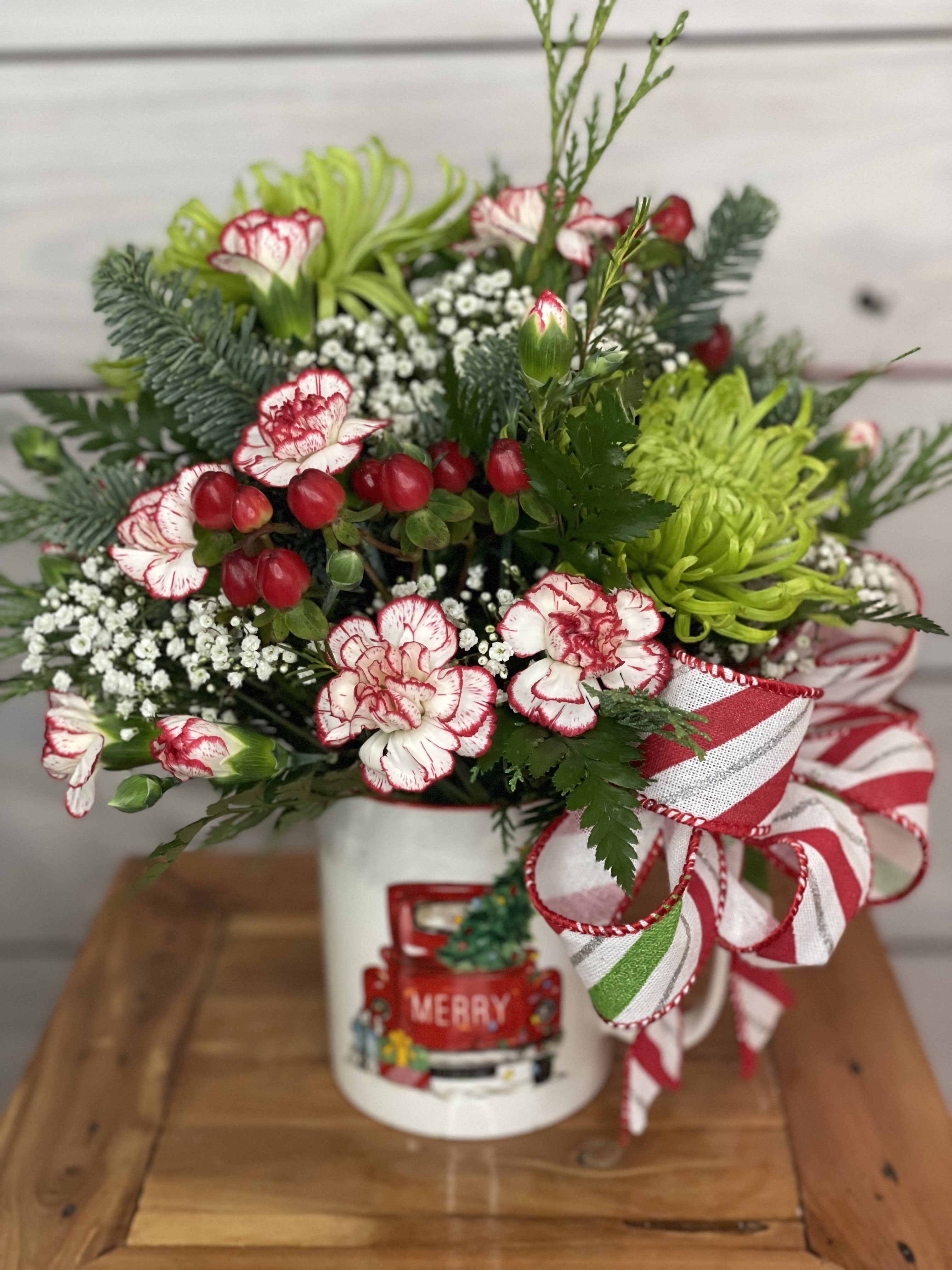Red Truck Mug - For those who love coffee, Christmas and Red Trucks! ****We will try our best to match the flowers in the picture, but there may be times when we substitute flowers. We will always try to make it have the same look and feel as the original.****