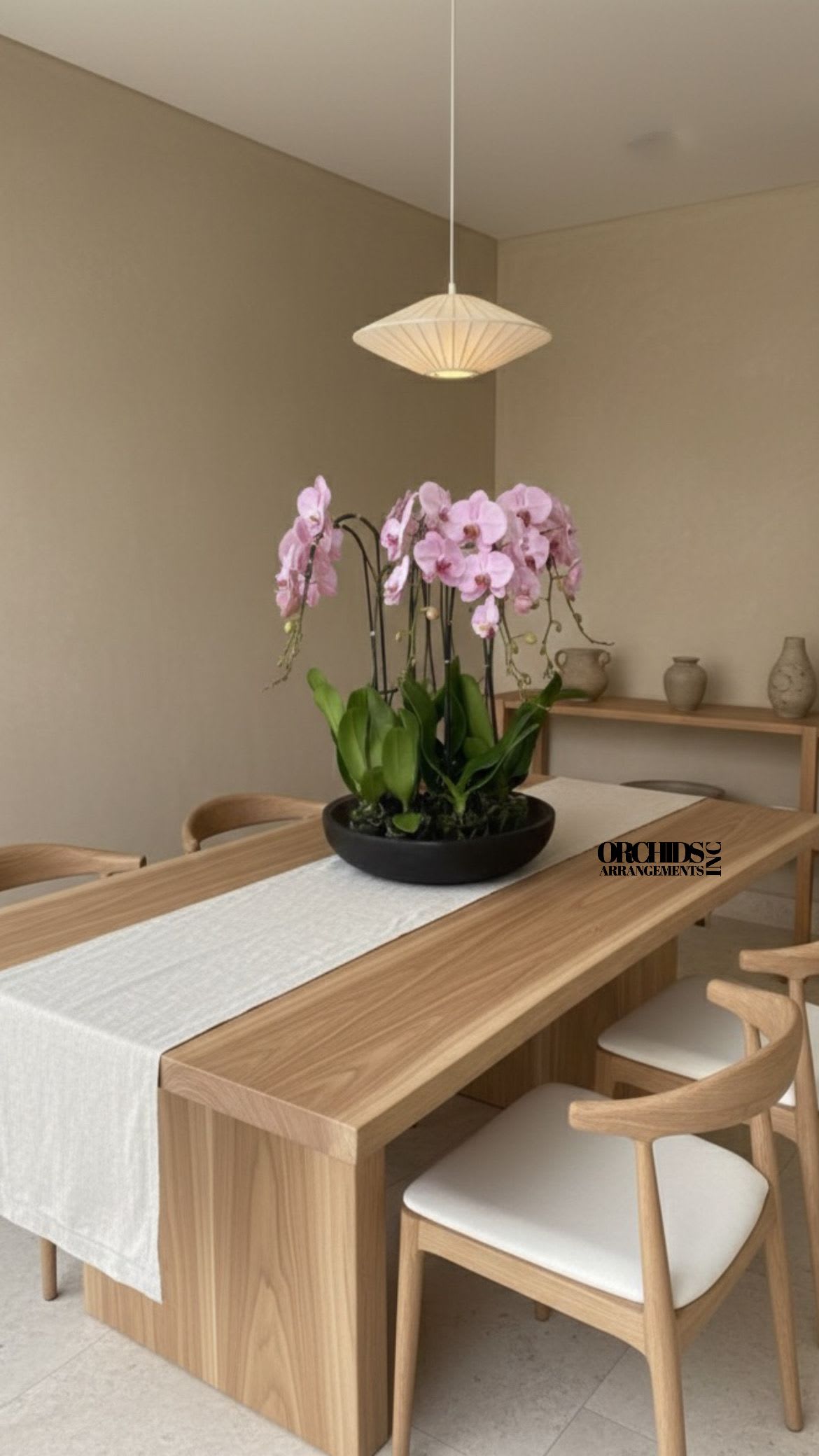 Same day Pink Orchids - A high quality Thirteen pink orchids arrangement with a vase 20" D X 4" T. An orchids arrangement deliver for any occasion design with fresh natural real beautiful Phalaenopsis cascade orchids plants minimalist decor.