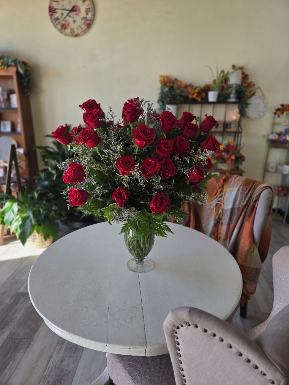 Grandeur Long Stem Rose Arrangement by BloomNation™ - Go big with your love. Send the most extravagant 3 dozen red rose arrangement for Valentine's day, anniversary celebrations, or declarations of love. This luxury arrangement makes a big statement of "I love you" in 36 roses.  Approximate Dimensions: 20"D x 32"H