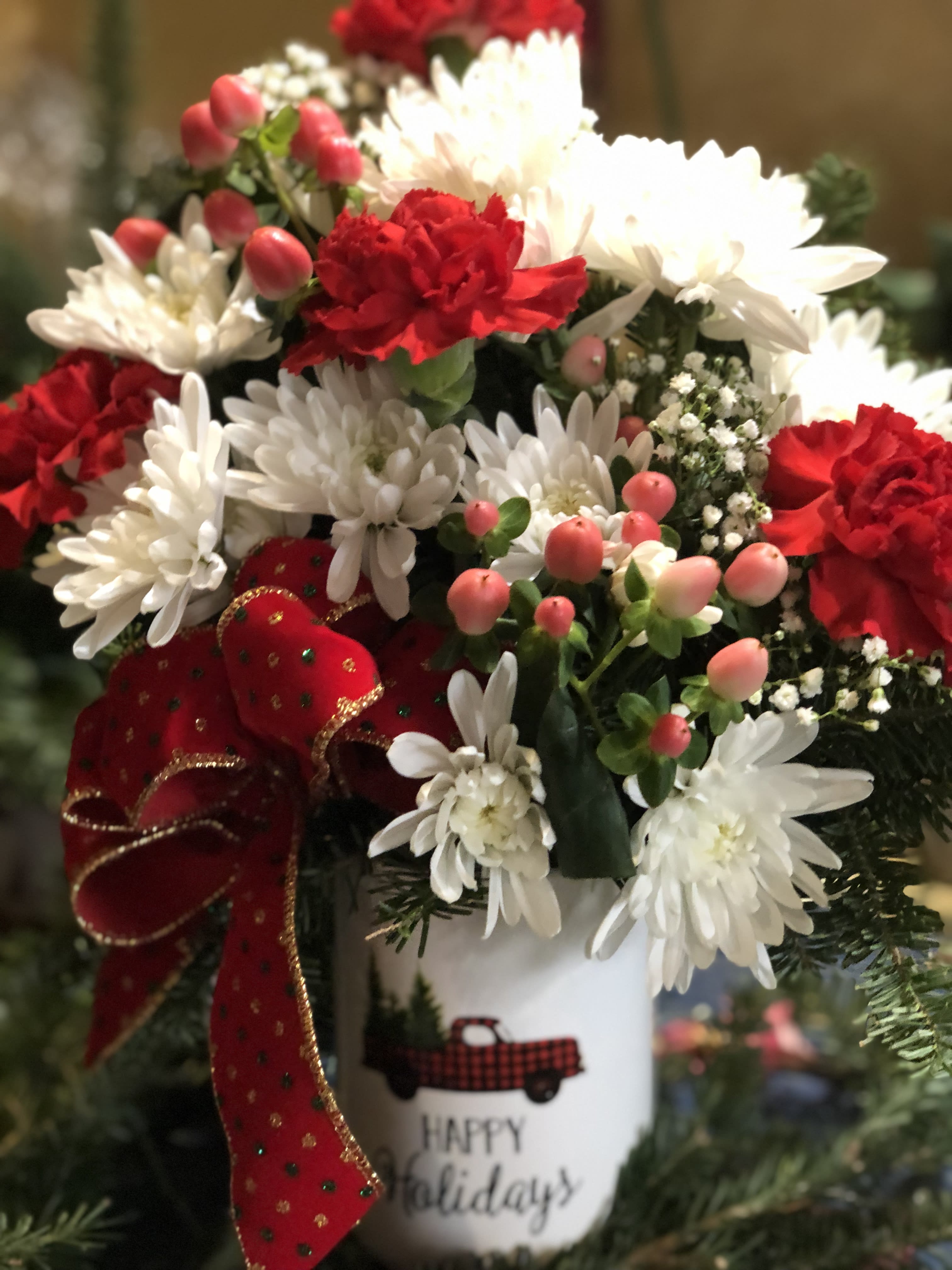 A Truck Load of Cheer - This coffee cup may be small but its filled with the perfect amount of holiday cheer - colors vary - cup supplies are limited - *******container sold out have no fear we have plenty adorable holiday themed mugs to replace it with.