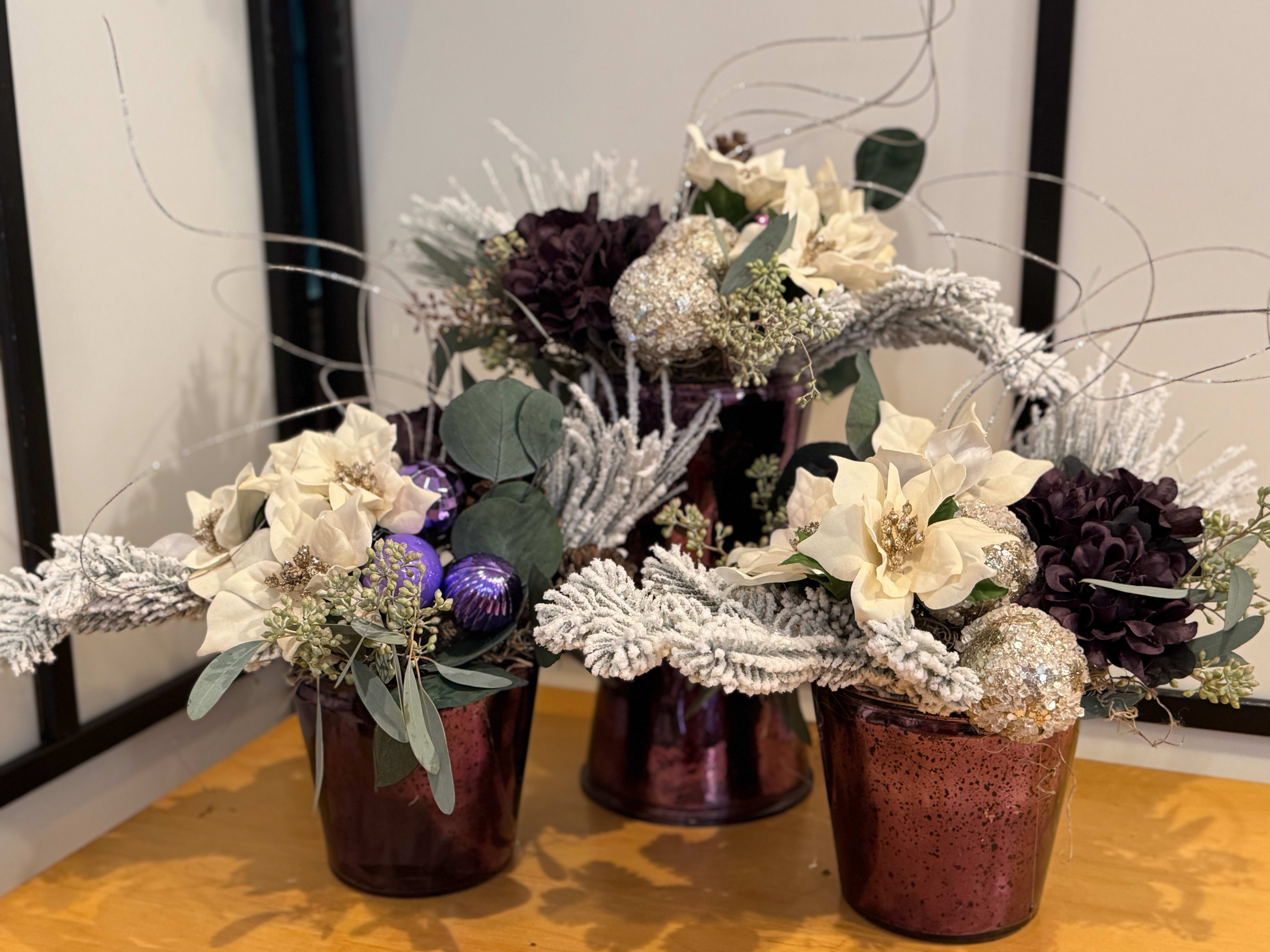 Workshop - FAUX Seasonal Arrangement - Make a seasonal arrangement with silks, faux pine, ornaments and more. Instruction and supplies provided. $30  