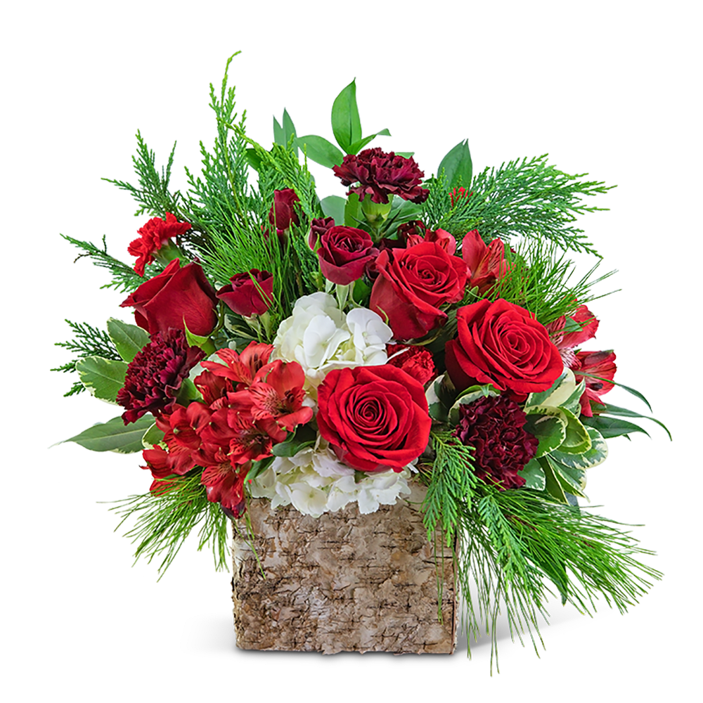 Cinnamon Spice - Put a little spice in someone’s life with this cheery bouquet! Cinnamon Spice features roses, hydrangeas, alstroemeria, carnations, and various foliage in a charming birch box. This will add just the right pop of color to a coffee table or desk. 