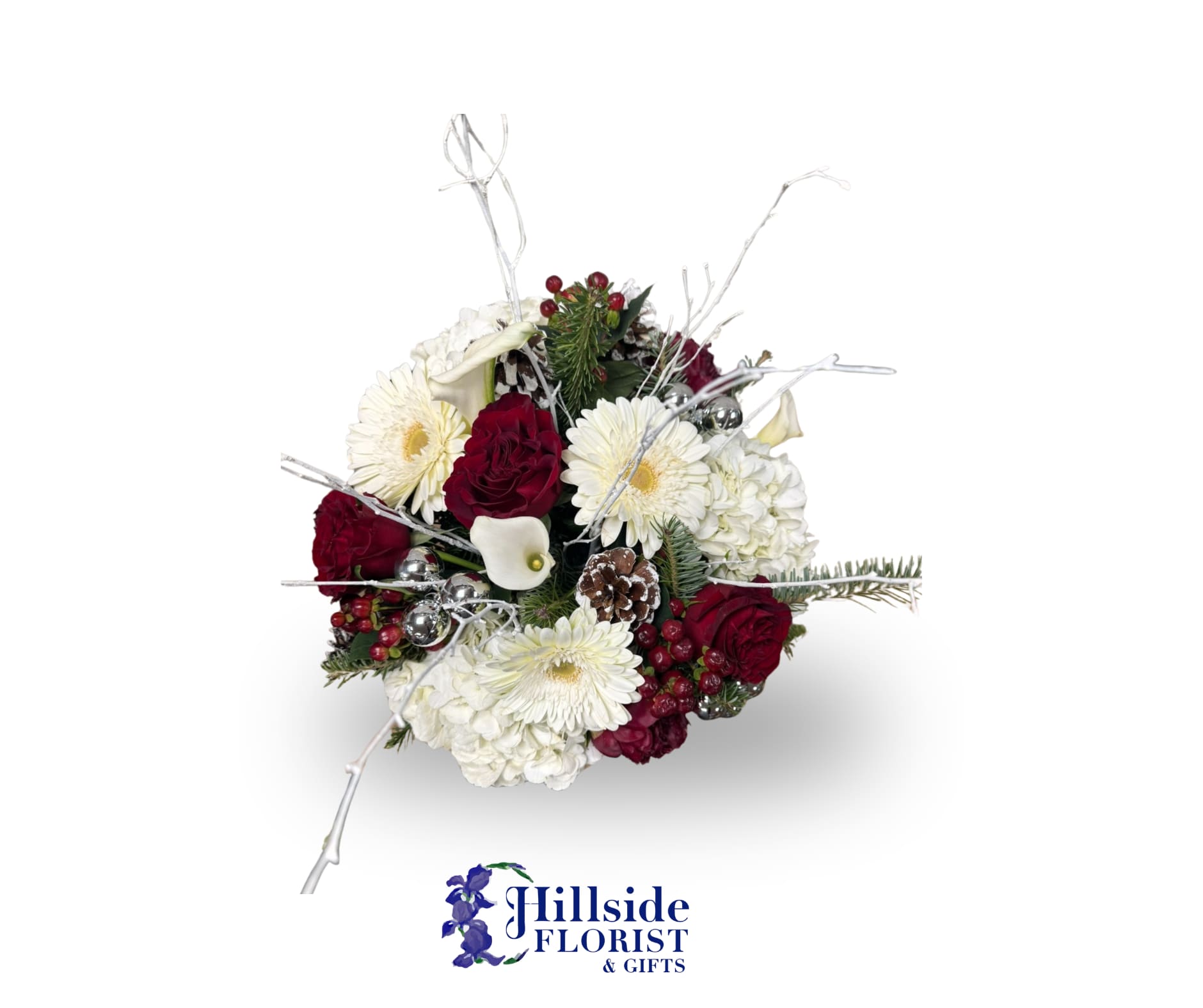 Winter Elegance - On the top of everyone's Christmas list is ..... Winter Elegance! This stunning arrangement is the one and only gift needed when visiting friends and family. The elves can hide in it, nana can repeated say &quot; look at those flowers&quot;, and husband everywhere can get on the good side!  LOCAL DELIVERY ONLY 