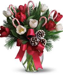Candy Cane Lane  - Love the red tulips and holiday greens accented with your favorite treat. 