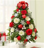 Nathan's Winter Holiday Tree - DECORATIONS WILL VARY FROM TREE TO TREE  Colors and style may not be as shown  Each tree is custom made per order    PICTURE IS FOR INSPIRATION ONLY AND WILL NOT LOOK EXACTLY AS PICTURED   Lovely florist design tree approx 18&quot; tall and trimmed with berries and ornaments.    