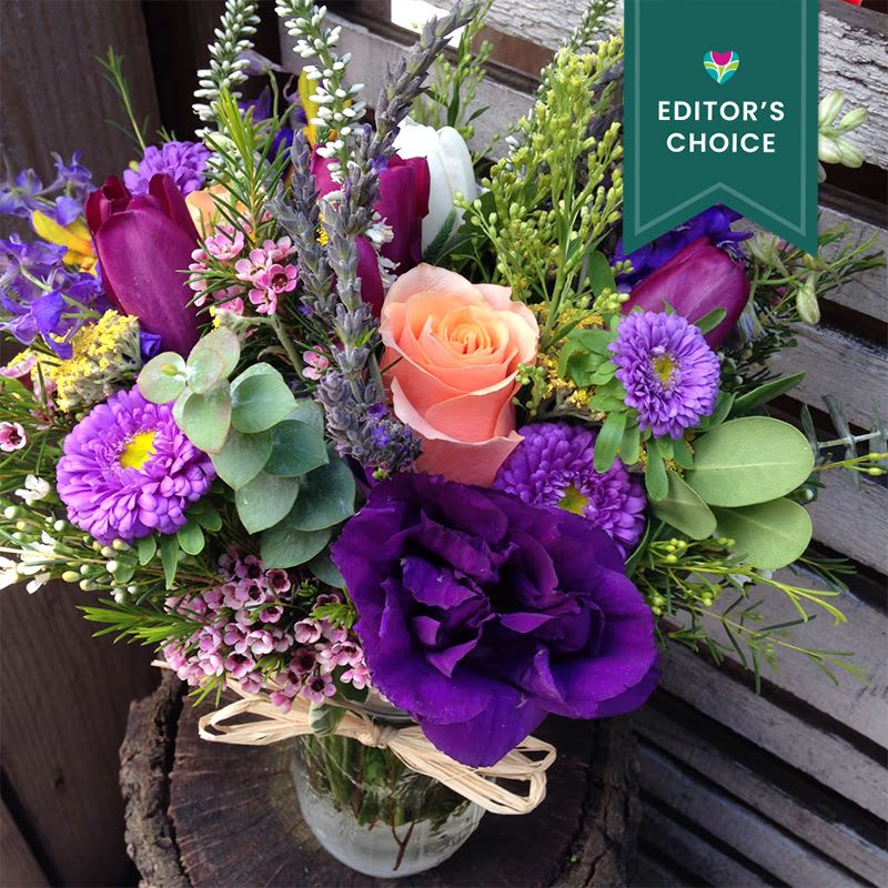  San Francisco Garden Jar - Editor's Choice - This summer inspired wildflower jar is completely unique, made to order in a mason jar.  (Some flowers may be subject to change depending on the season. We will contact you with available flower substitutions; please contact us with specific questions if you are concerned with flower availability, thanks!)  Featured arrangement: $95.75 (Regular Price)