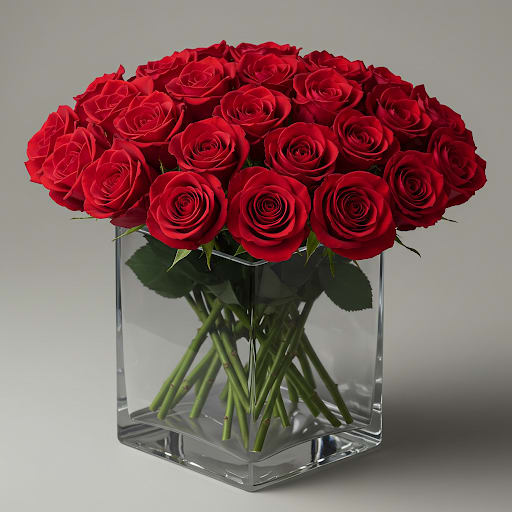 Modern Luxury Roses - Send the Modern Luxury Roses  Send an unforgettable statement of passion and sophistication with our Modern Luxury Roses arrangement. This premium, all-red design is a bold expression of love and elegance, perfect for grand gestures or making a powerful impression.  This striking arrangement features a stunning display of stacked red roses, presented impeccably in a sleek, clear glass vase. With no greenery or other distractions, the pure beauty and richness of the red roses take center stage, creating a truly modern and luxurious focal point.  Let us help you send a breathtaking moment. Order the Modern Luxury Roses today and convey your deepest sentiments with unparalleled style.