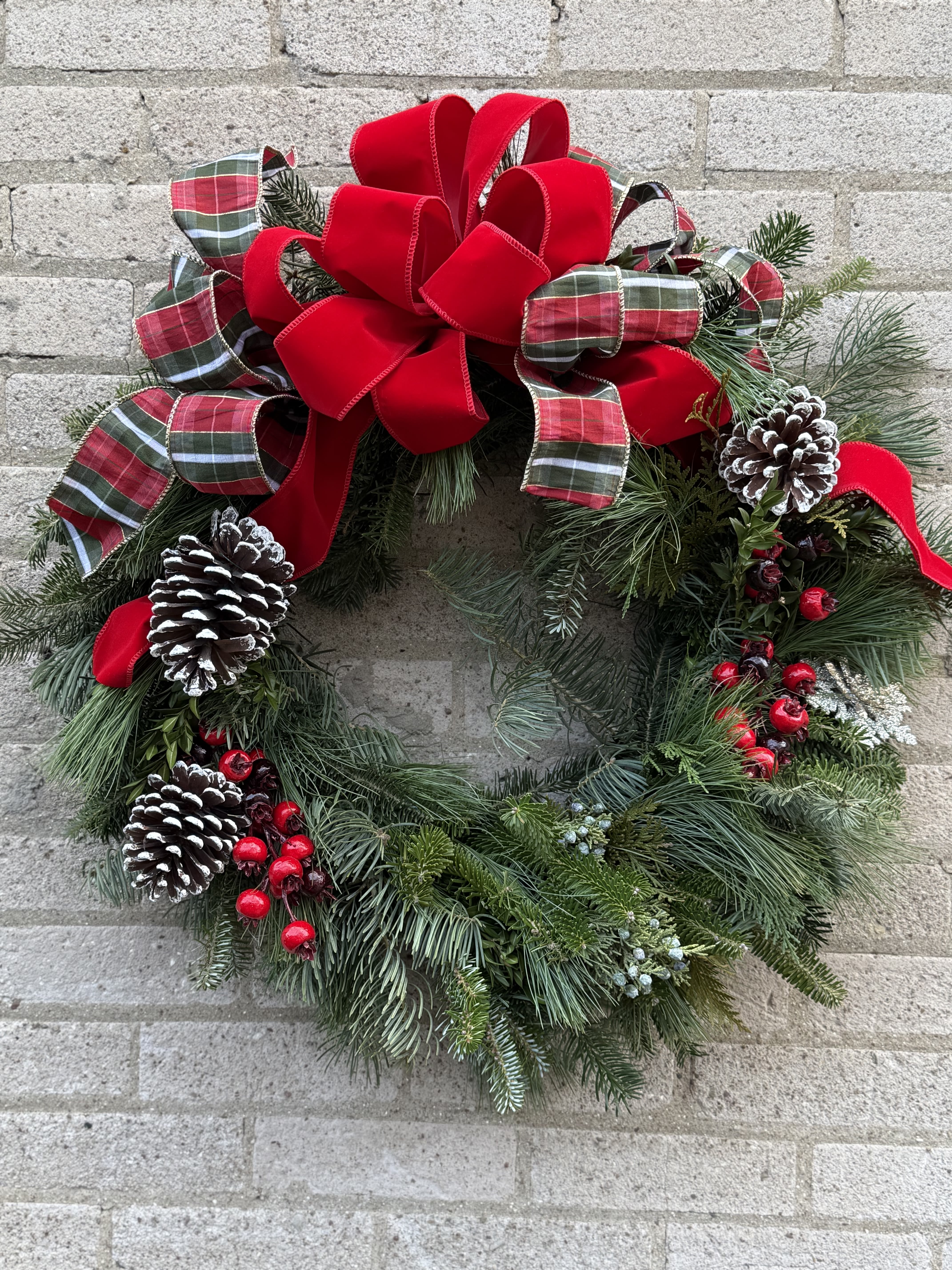 Wreath for Christmas Season - A custom designed fresh wreath, perfect for a front entrance door, fence or gate. A perfect gift for the celebration of Christmas to brighten a home.
