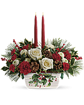 HALLS OF HOLLY - THIS KEEPSAKE IS OVEN -TO-TABLE.. FILLED WITH TRADIONAL RED AND WHITE FLOWERS THAT WILL CREATE A LOVEW TABLE CENTERPIECE AND GIVE THEM SOMETHING THEY CAN USE IN YEARS TO COME.