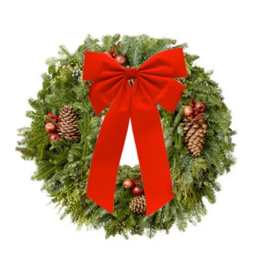 Christmas Wreath  - Fresh pine wreath. Upgrade to add Ornaments and bows throughout for that added touch. 