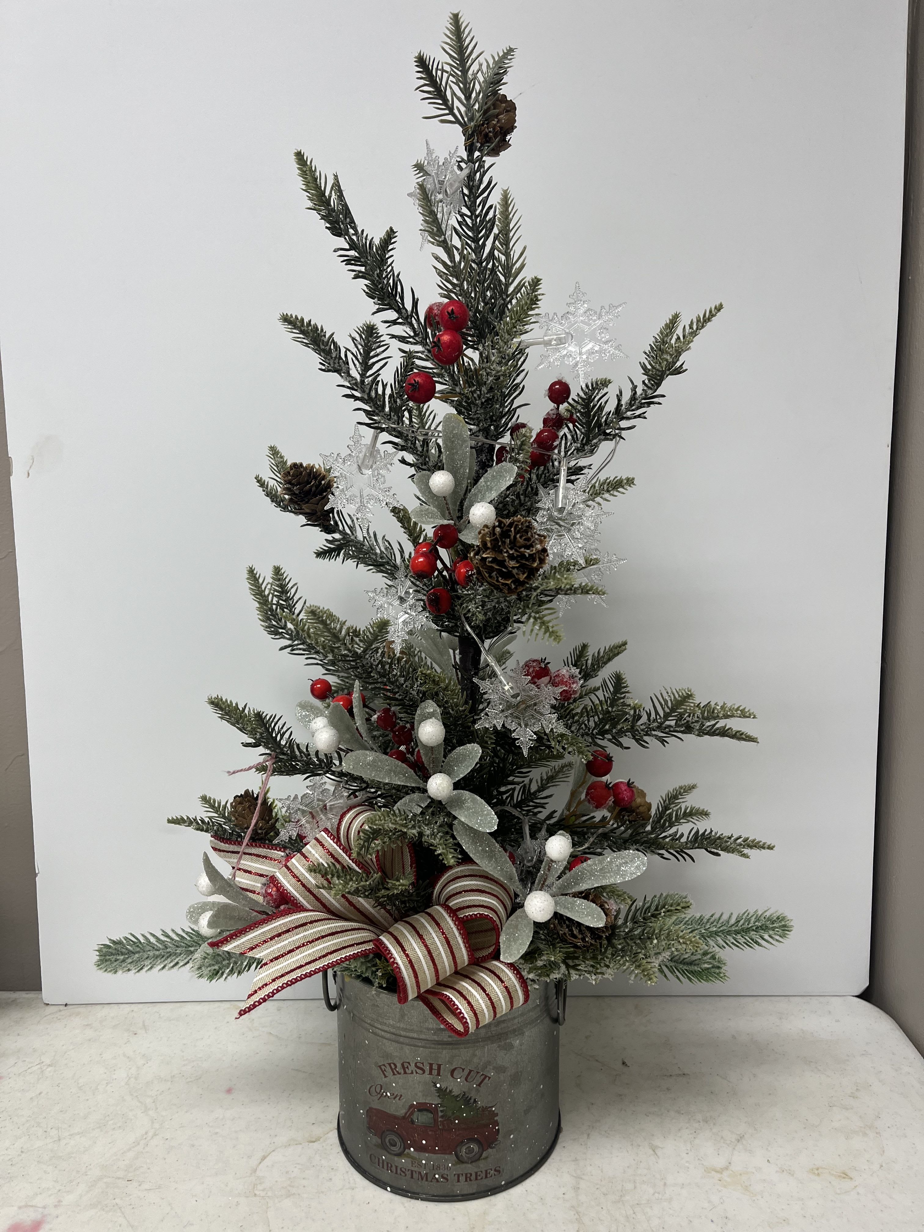 Tin Snowflake Tree Design - 2ft tall Snowflakes light up Batteries included