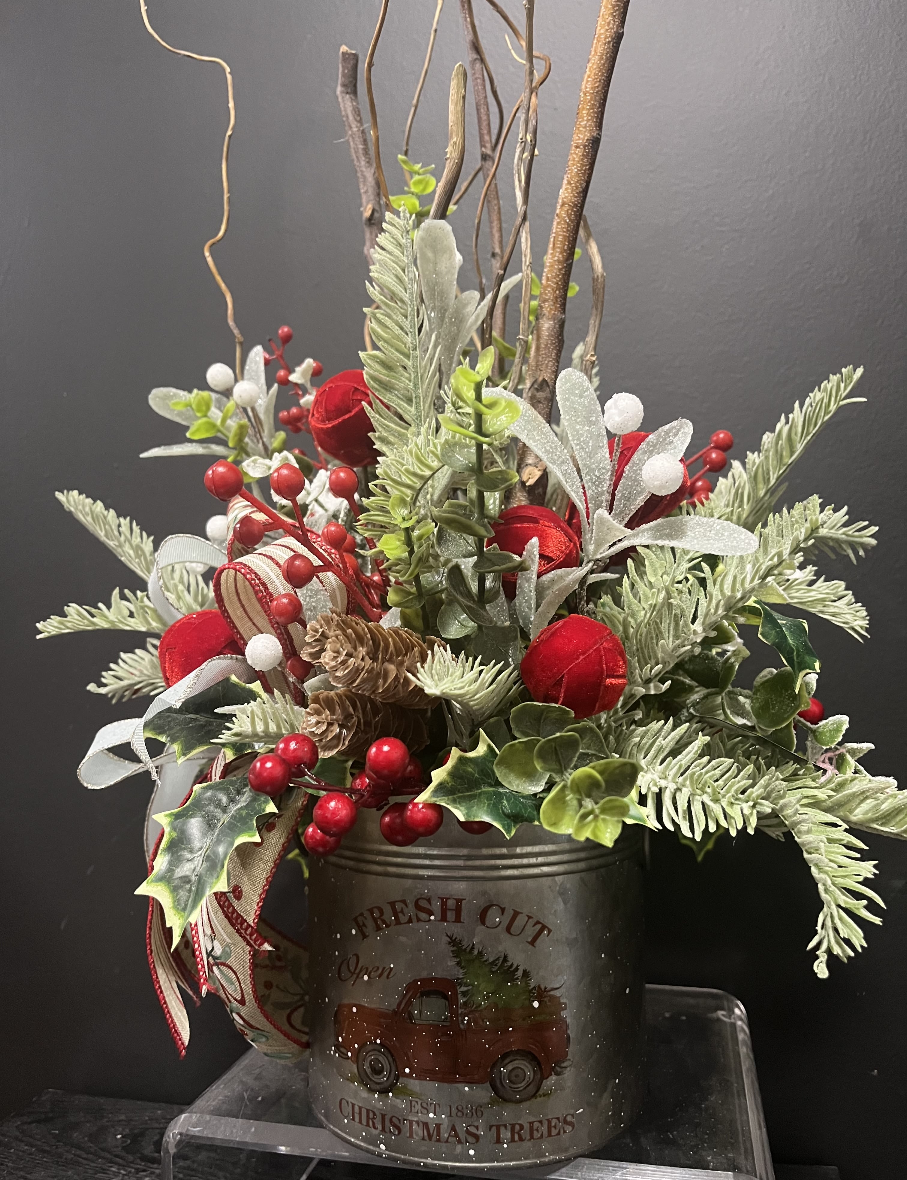 Woodland Christmas Design - 28 in tall metal container