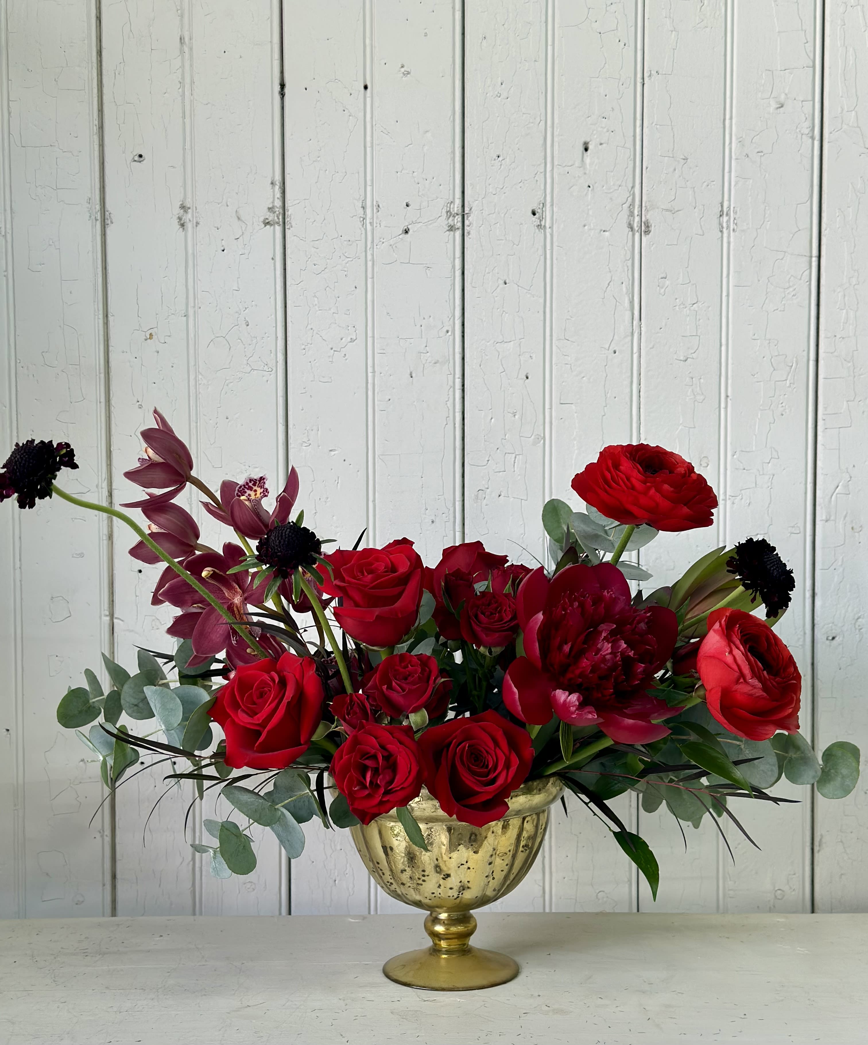 Sensational Love  - This keepsake gold glass compote is filled with premium blooms. 