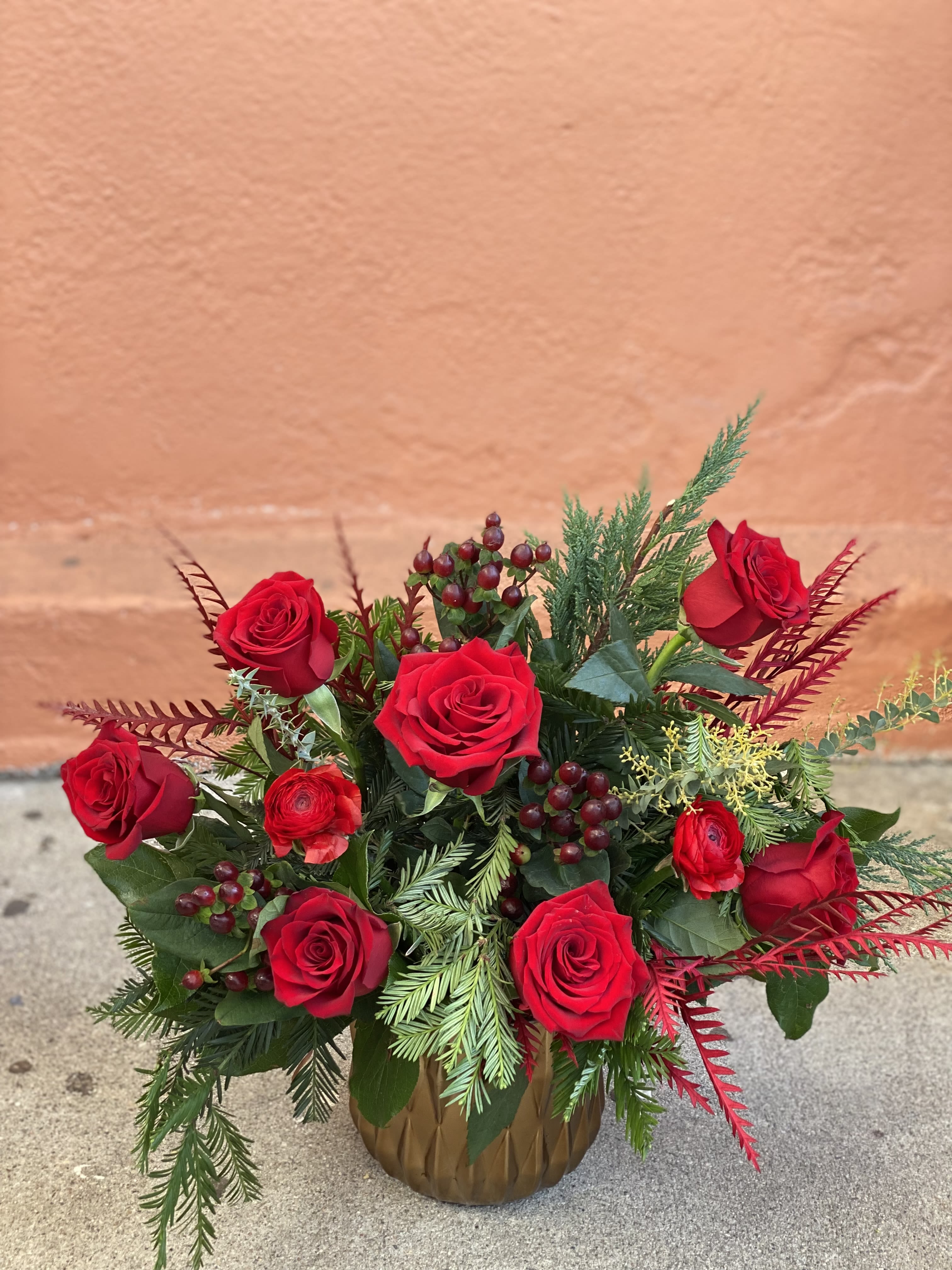 It’s the season  - This holiday season's perfect floral arrangement!  (Please note vase color may be substituted)