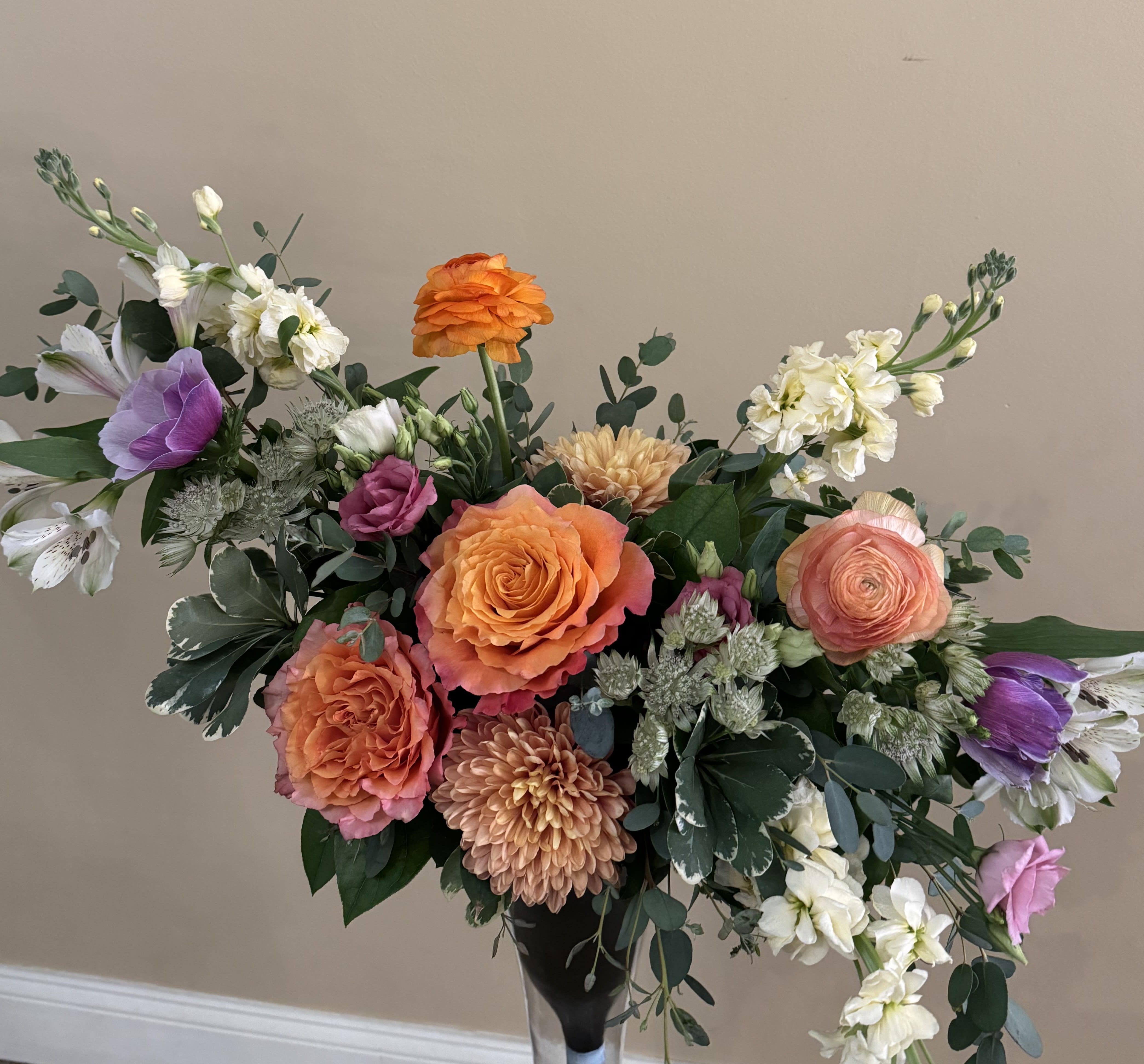 Modern Vibes Collection - A modern collection in unique design prepared with pastel hues and romantic stems of ranunculus, roses, matthiola and similar unique and interesting blossoms. 