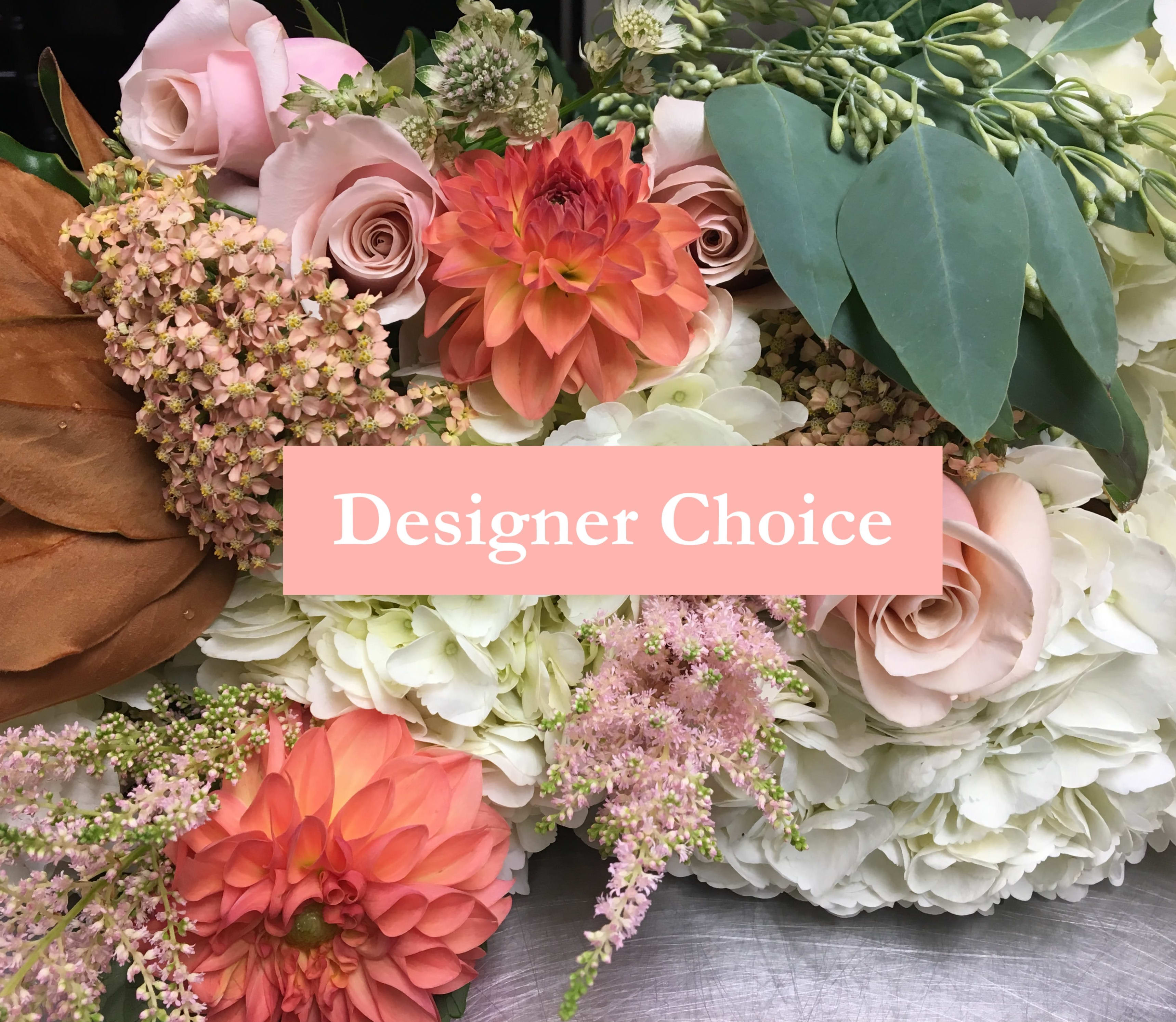 Pastel Collection: Designer Choice - A lovely Designer collection prepared fresh on order implementing the freshest and nicest blossoms of the day in gentle pastel shades. Always unique and sure to bring elegance and joy to the recipient. Starting size is a small desk size, upgrades provide larger sizes.