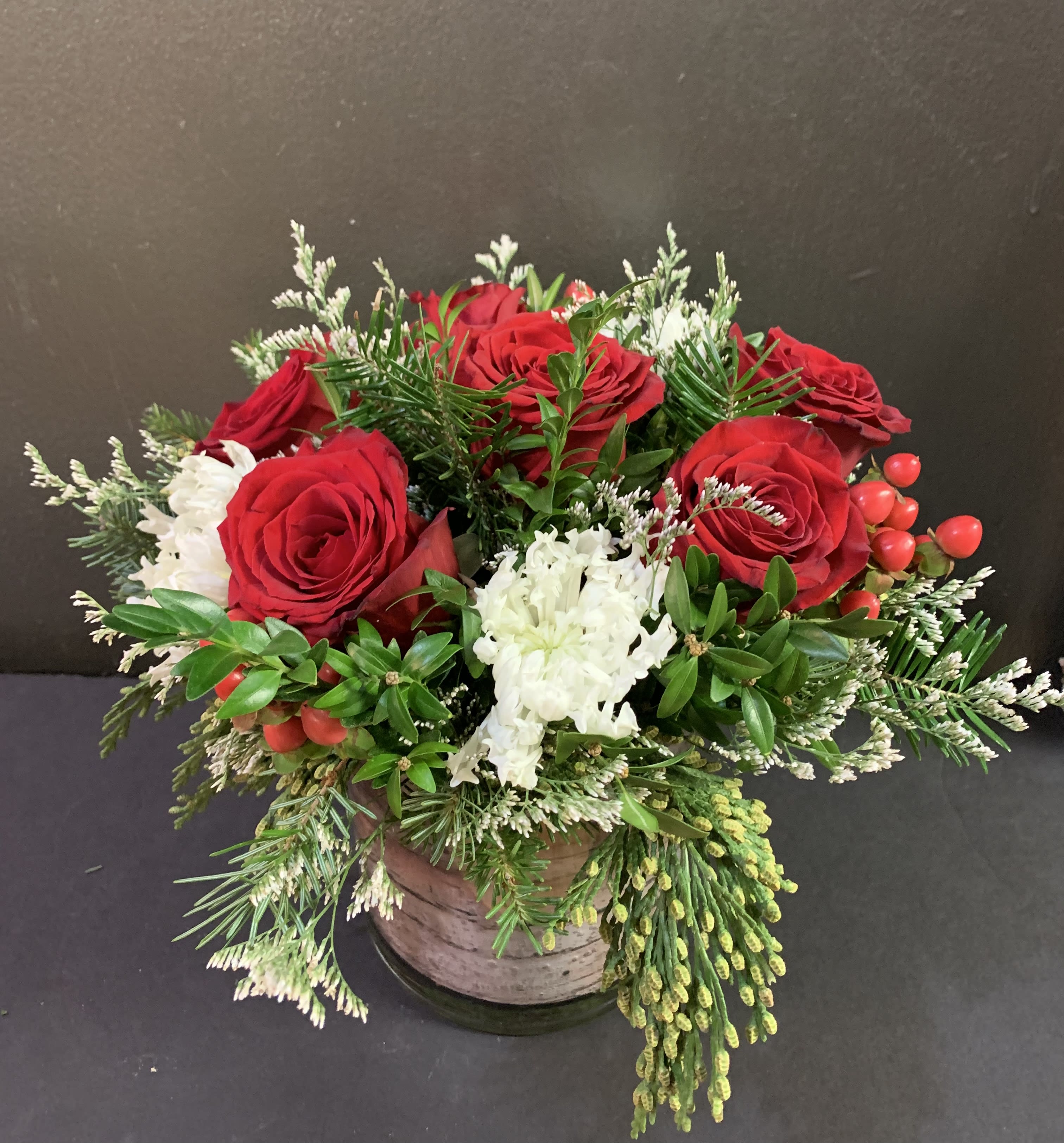 Festivus  - Seasonal reds, whites and greens will fill this vase. 